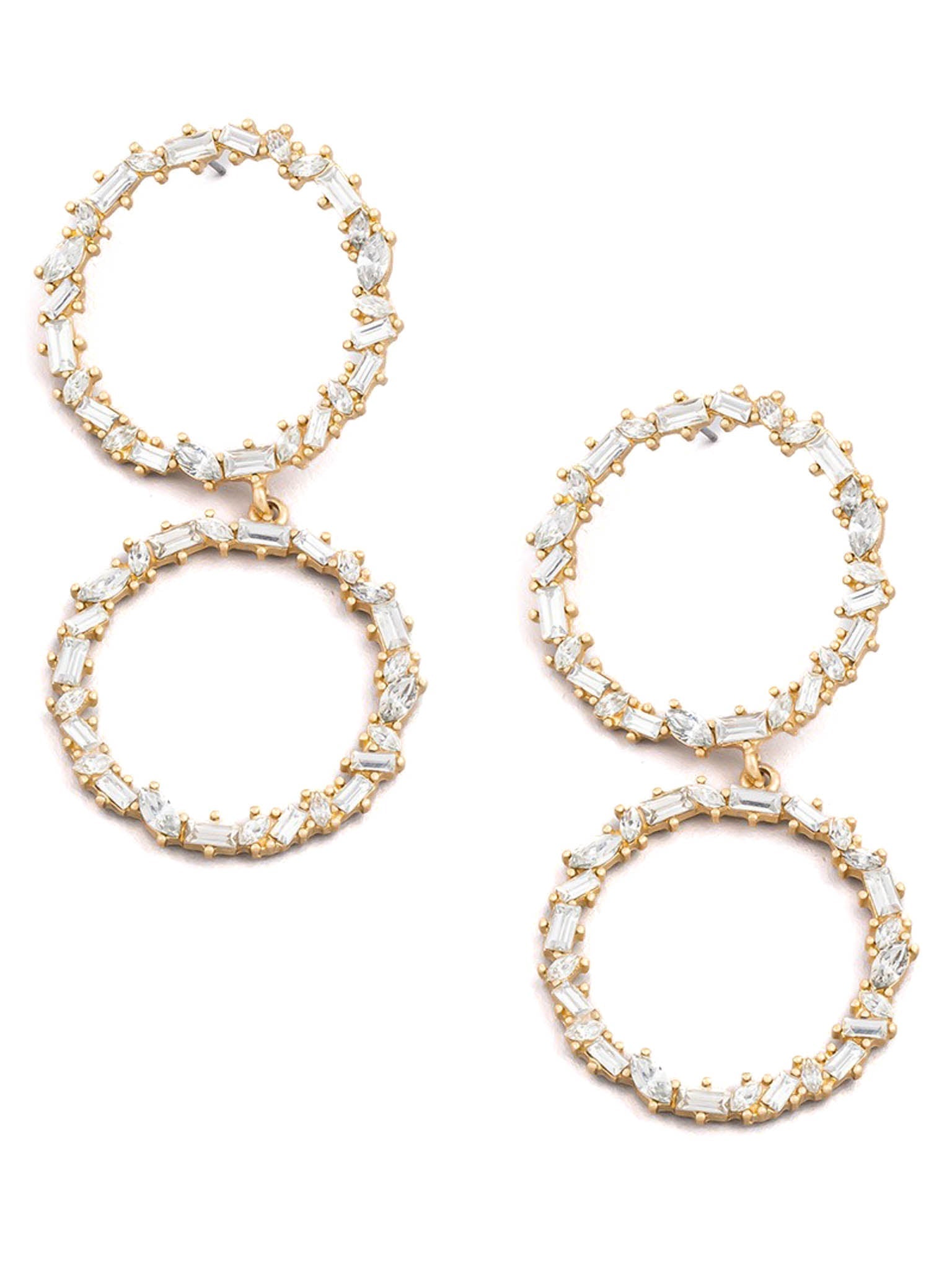 Circle Baguette Rhinestone Drop Earrings