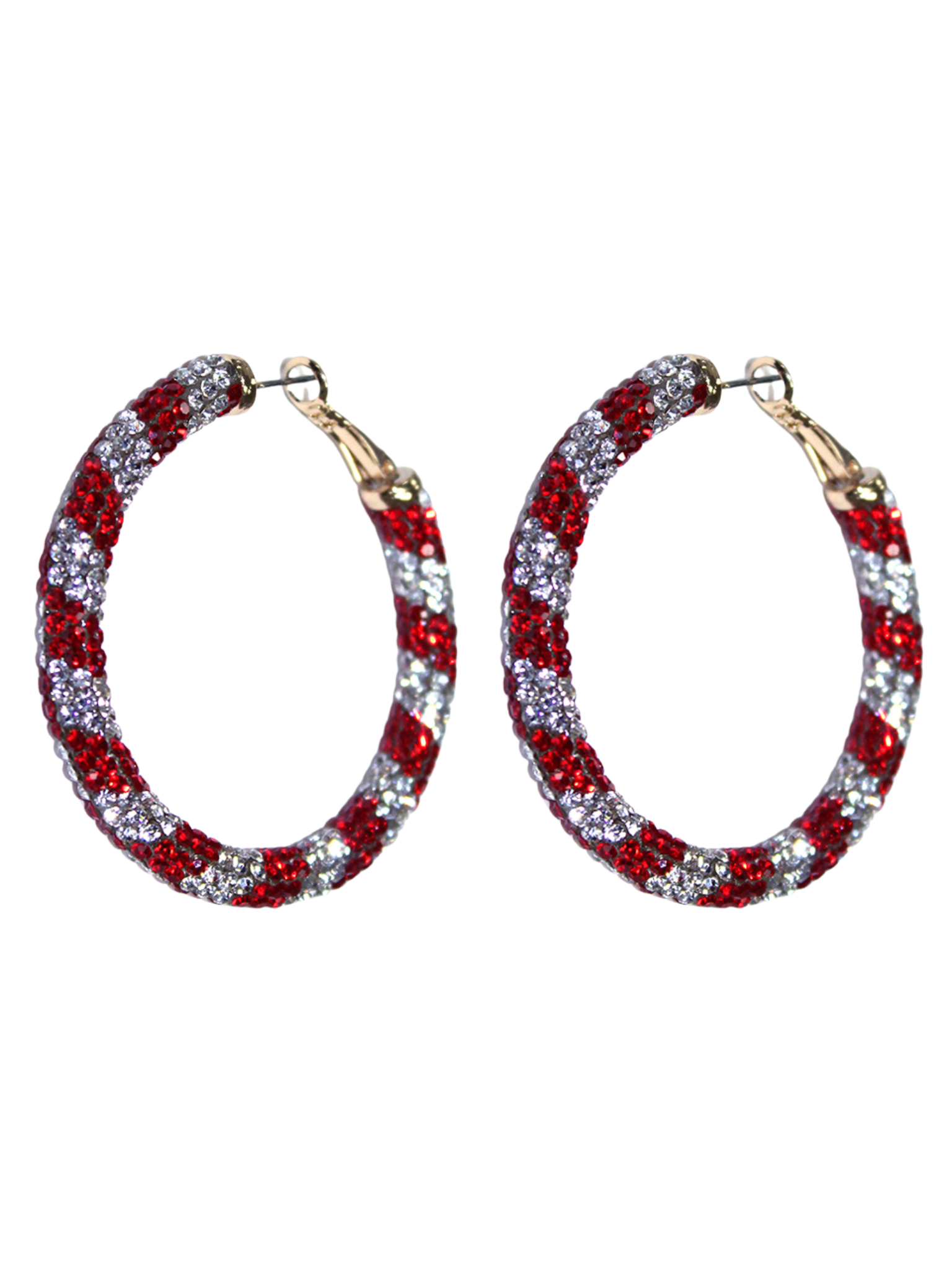 Candy Cane Rhinestone Hoop Earrings