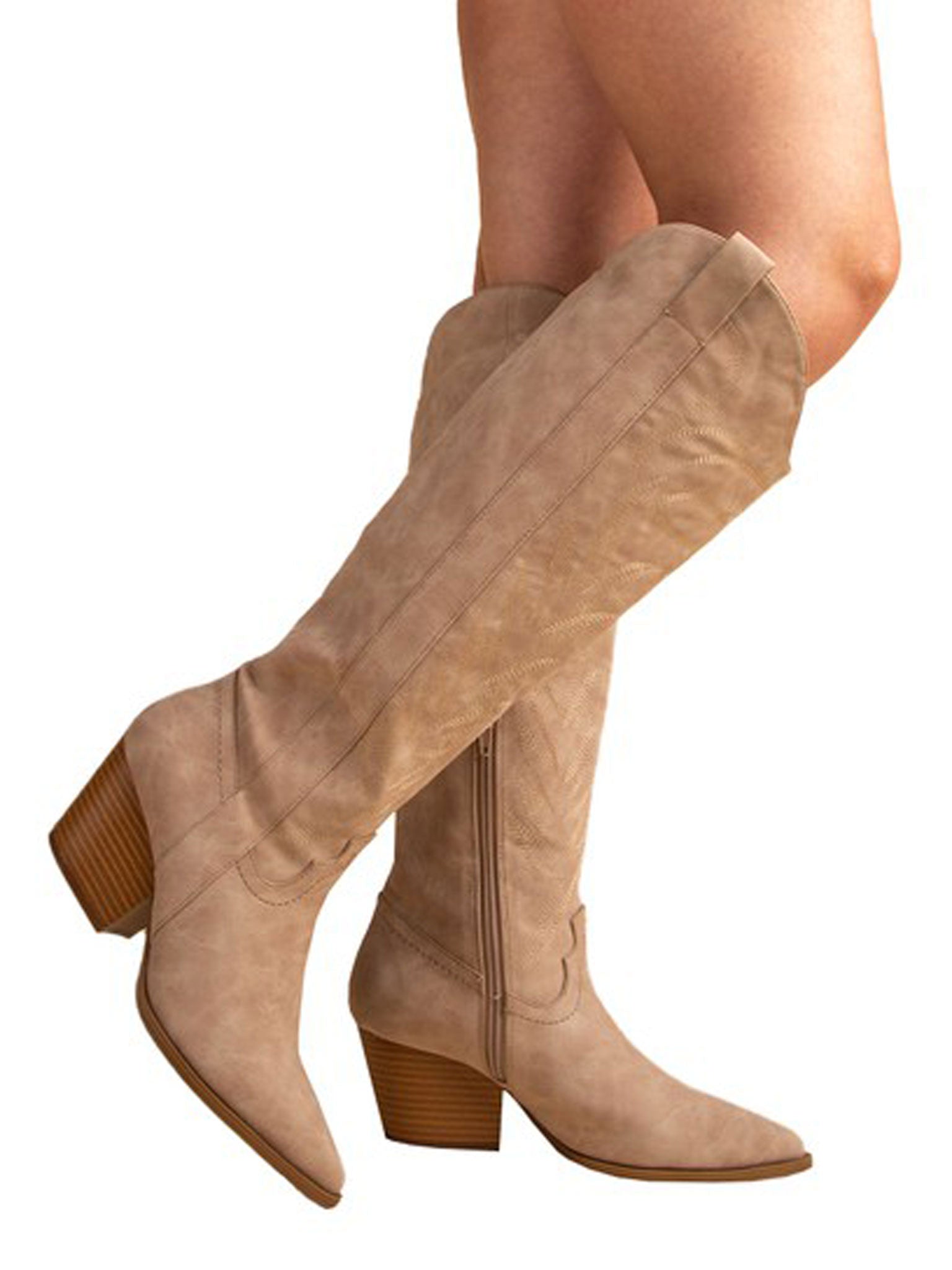Vaca Taupe Distress Tall Cowboy Boots