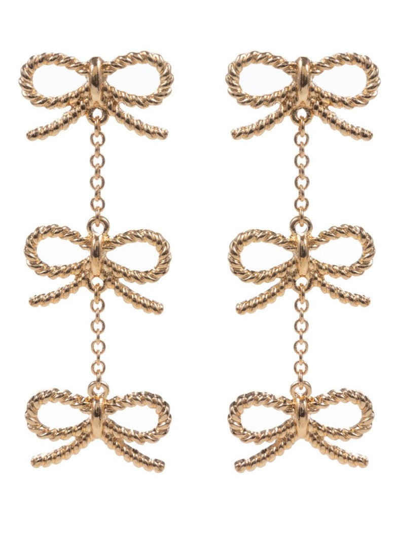 Bow Metal Linked Post Dropdown Earrings