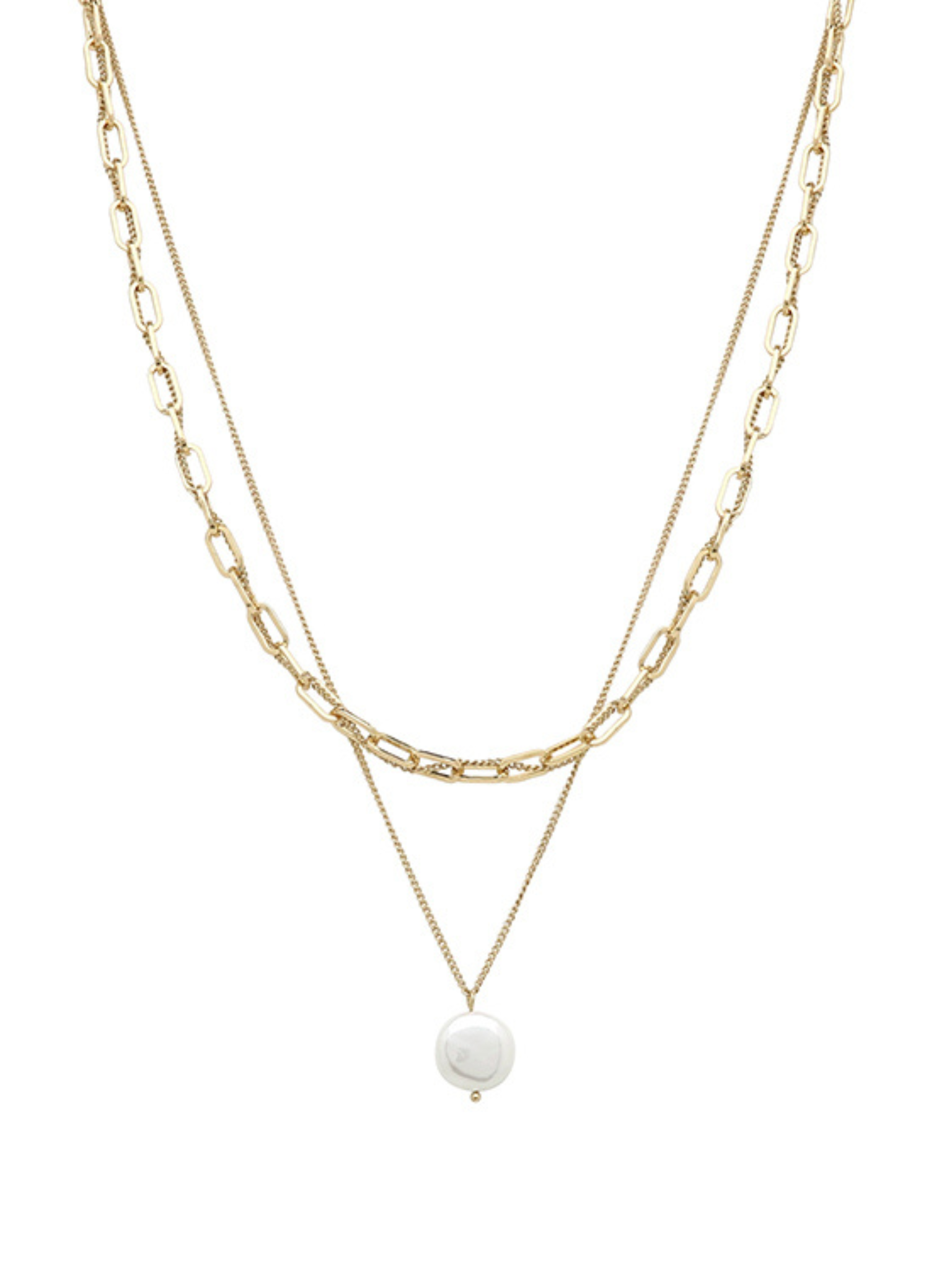 Coin Pearl & Metal Chain Necklace