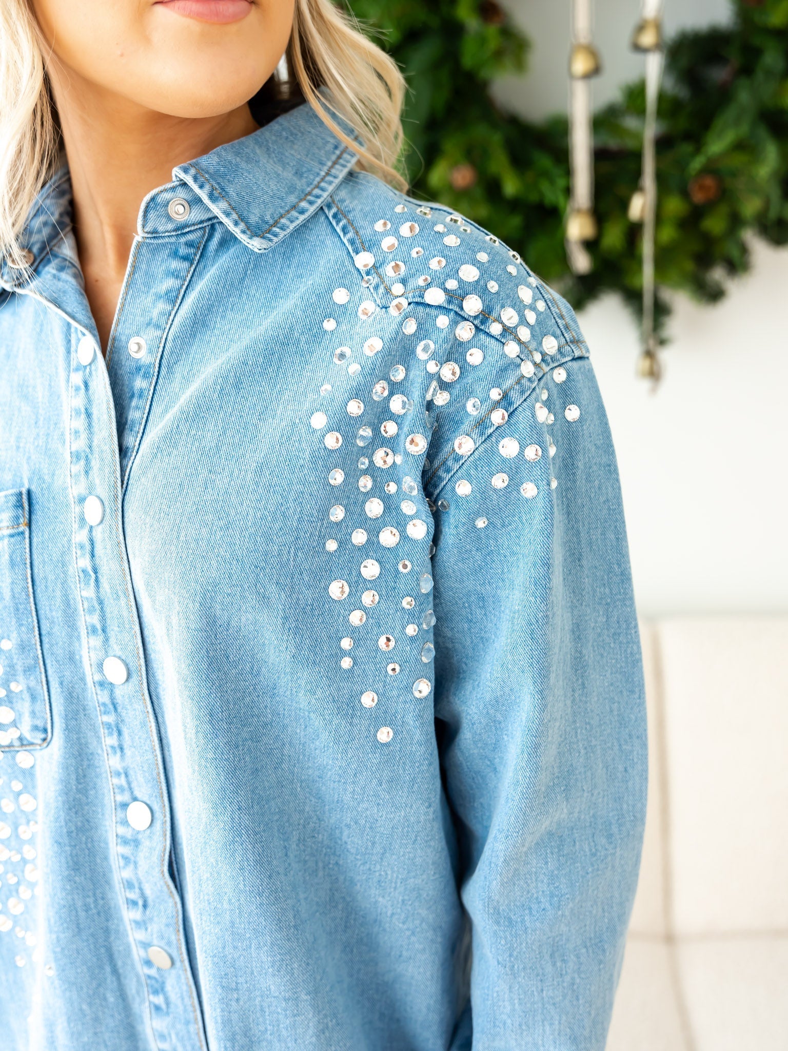 Star of the Night Rhinestone Denim Shirt