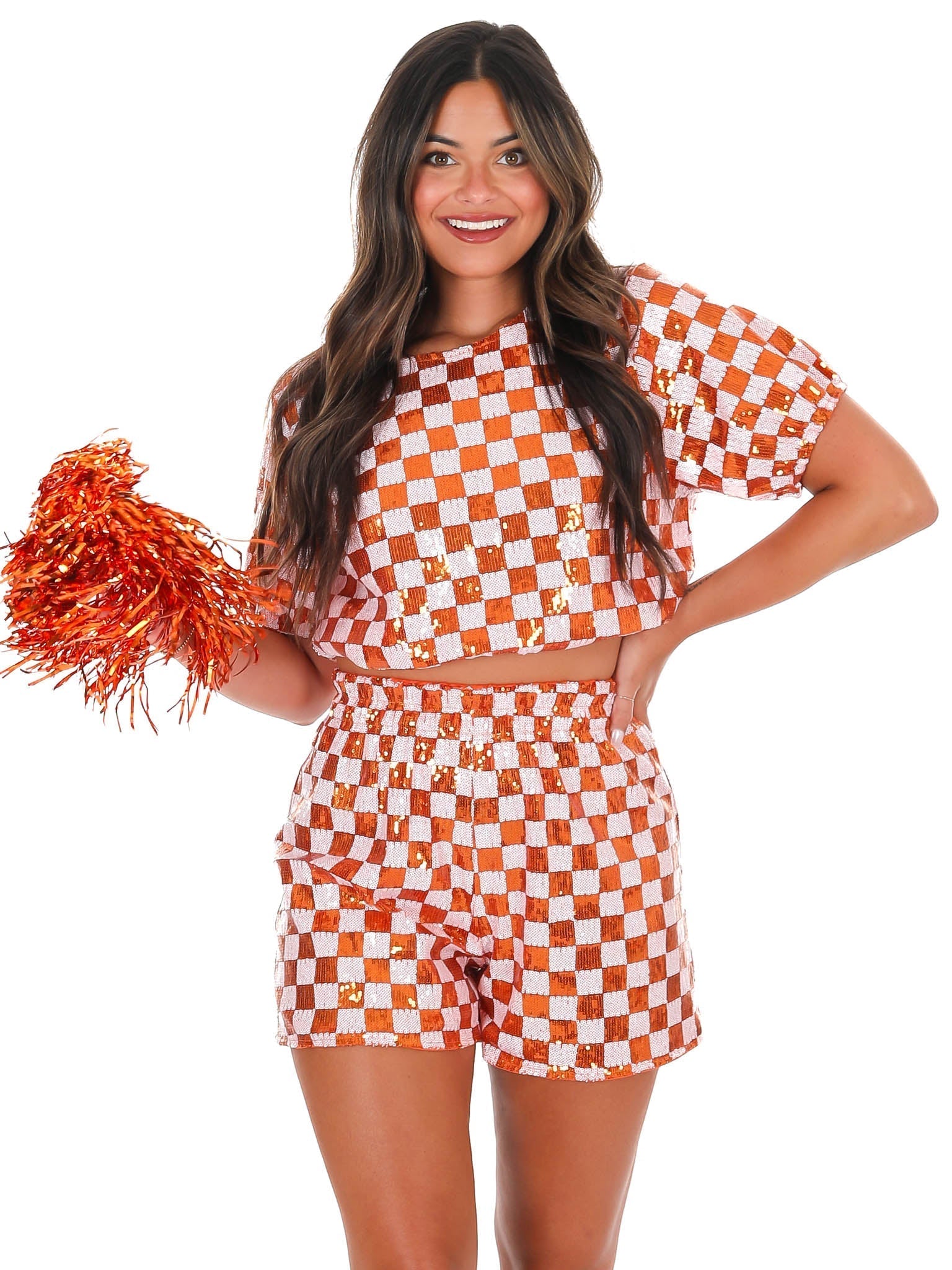 Play By Play Checker Sequin Top