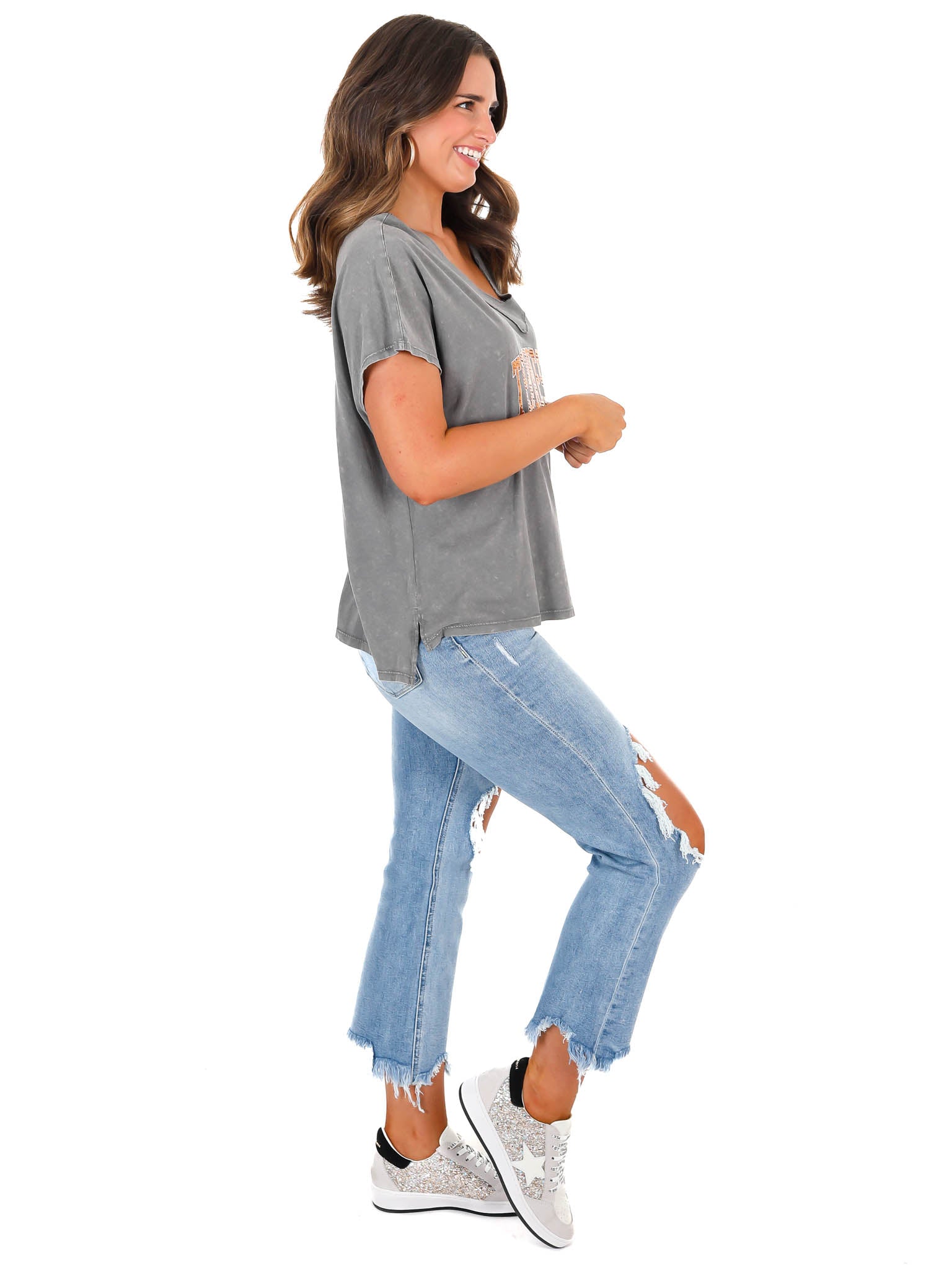 Tennessee Volunteers Faded Wash V-Neck Top