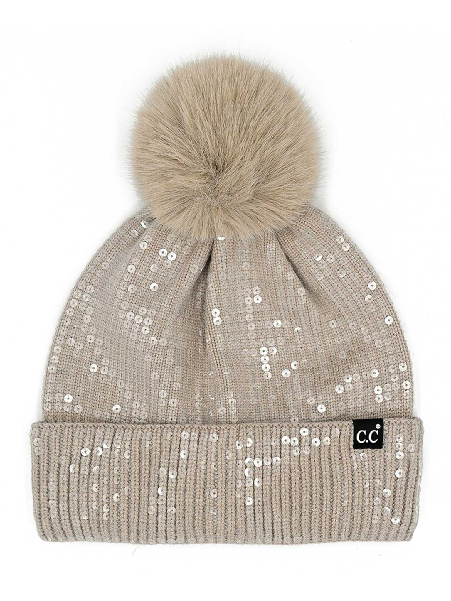 All Over Sequin Pom Beanie