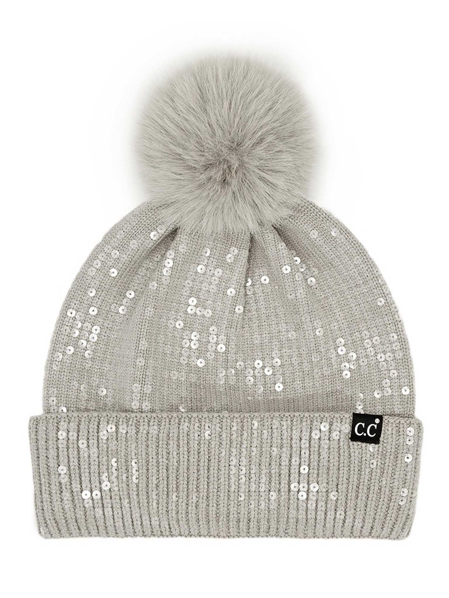 All Over Sequin Pom Beanie