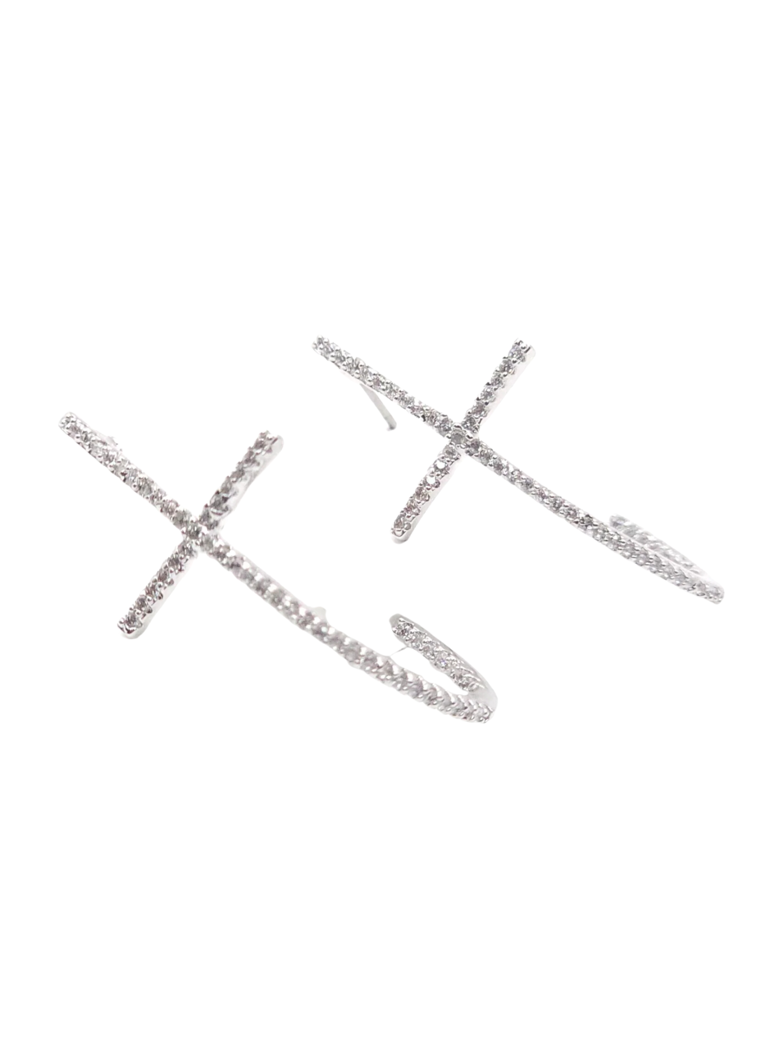 Curved Rhinestone Cross Earrings