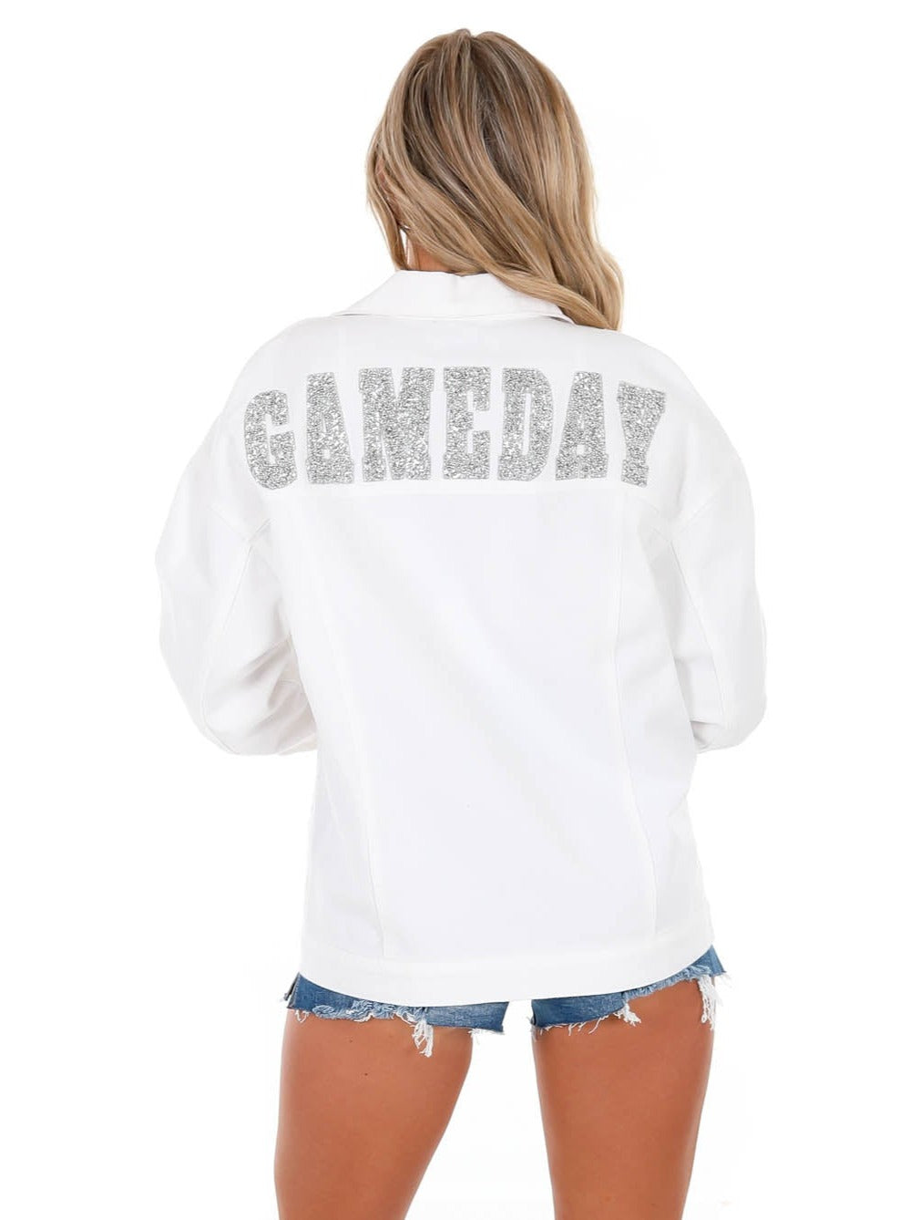 Diamond Gameday White Denim Jacket