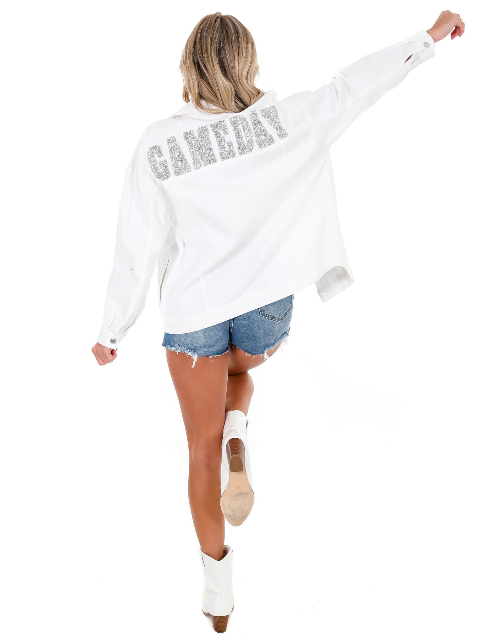Diamond Gameday White Denim Jacket