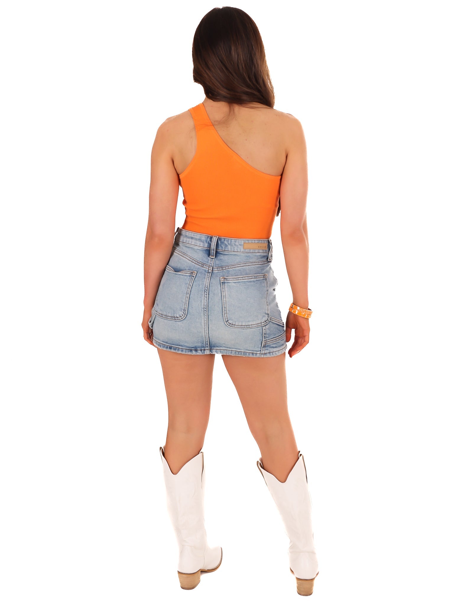 Through the T One Shoulder Pearl Crop Top