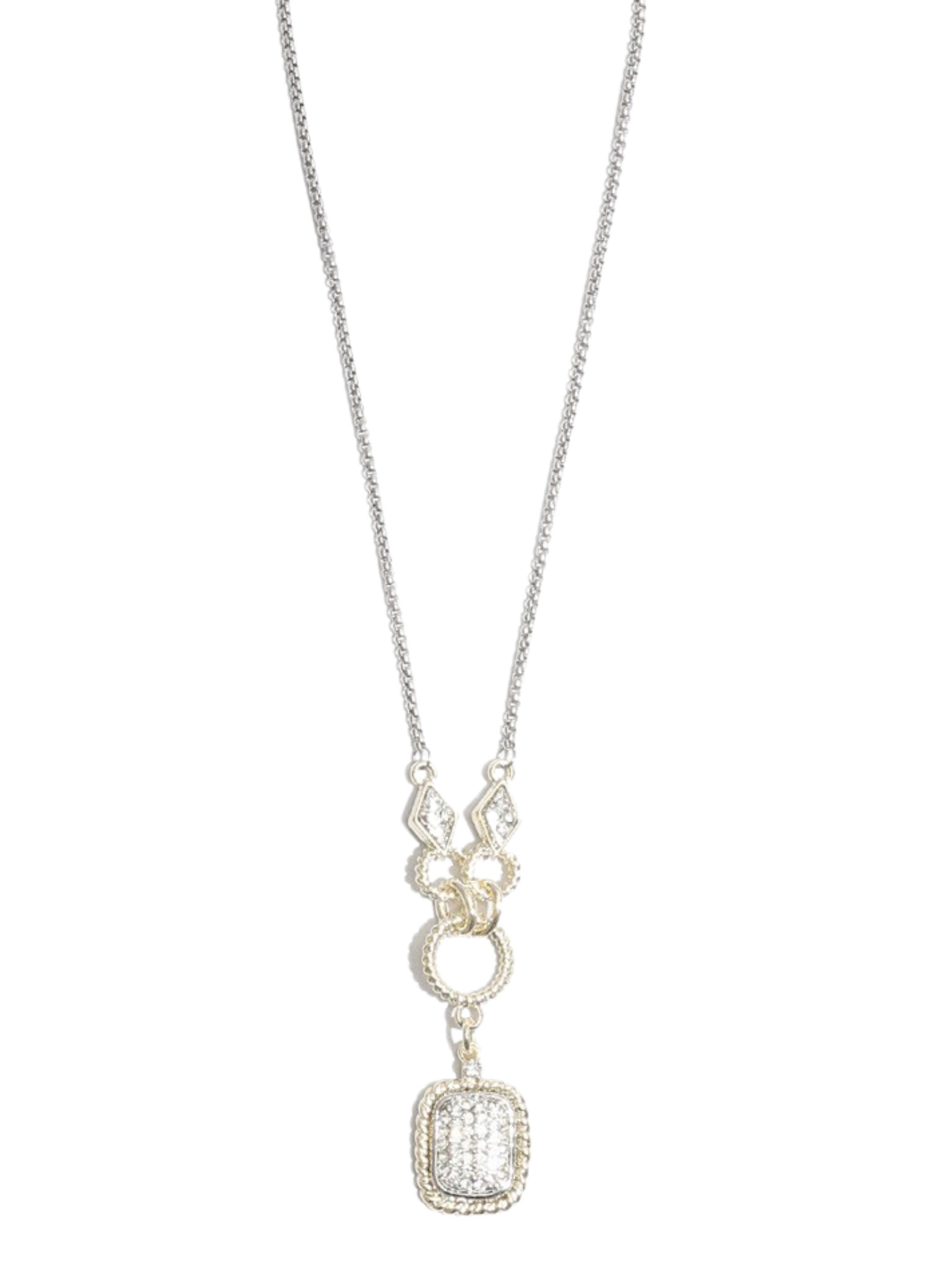 CZ Square Twisted Outline Pendant Necklace