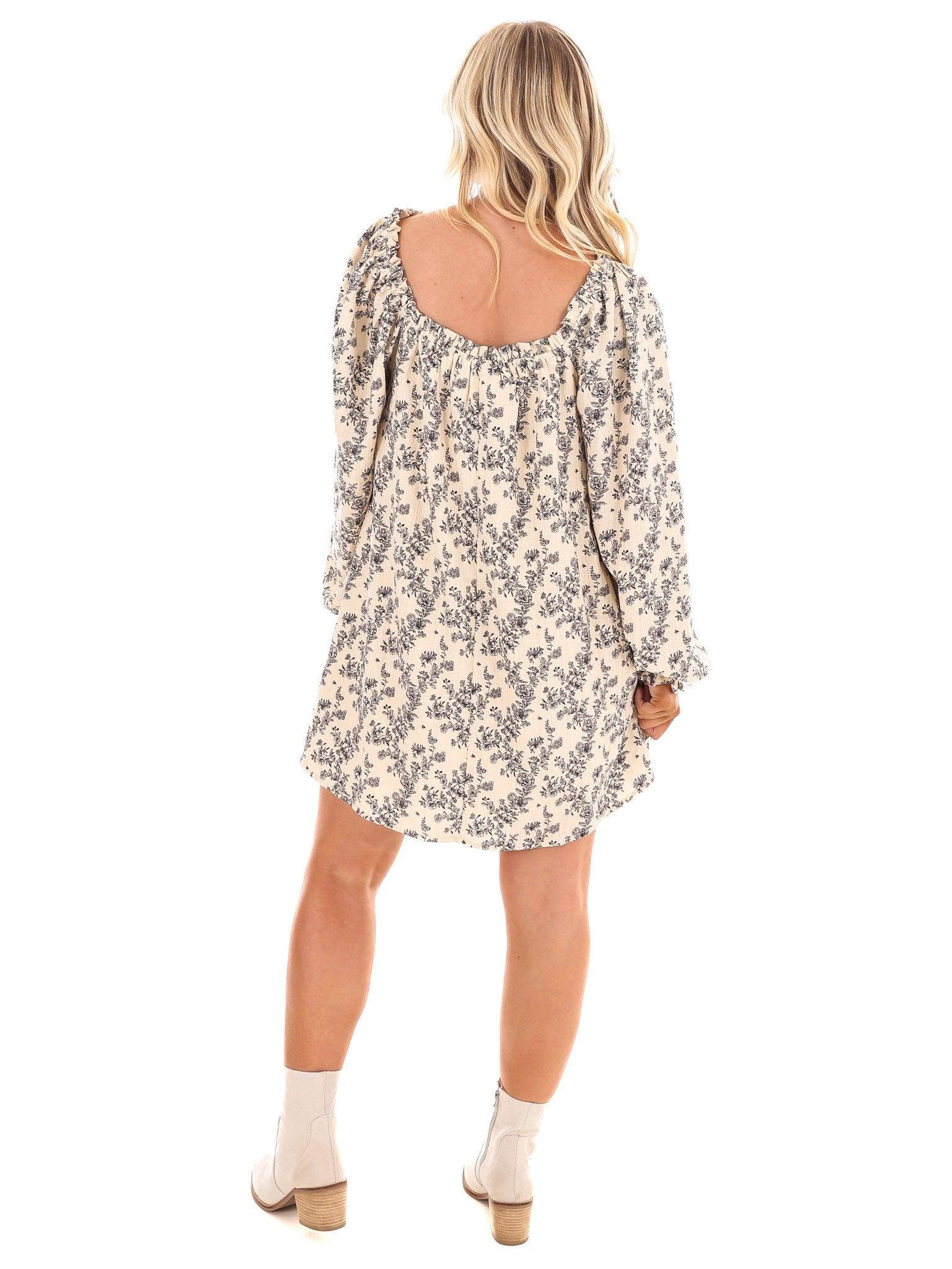 Waffle Bloom Square Neck Mini Dress