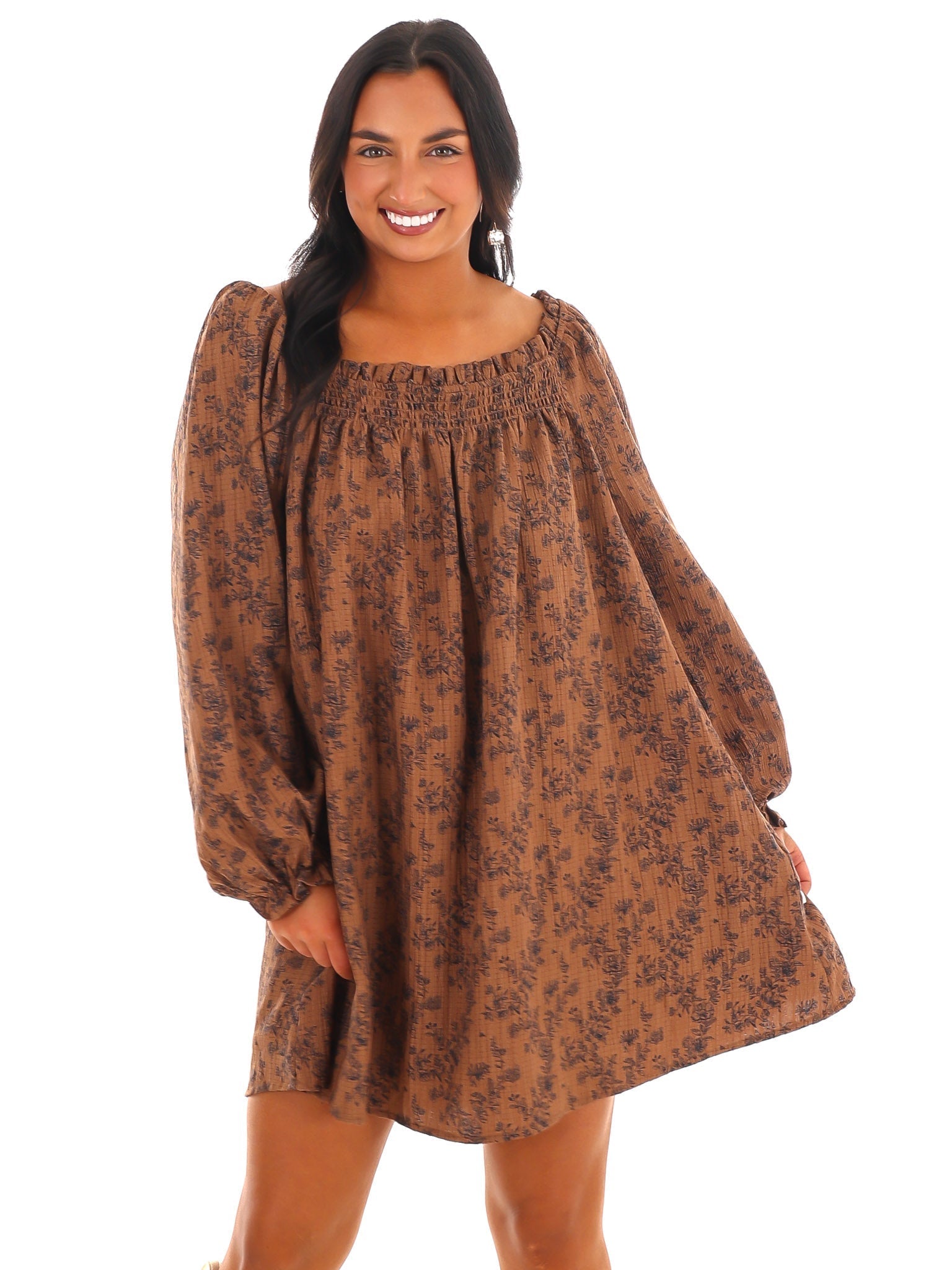 Waffle Bloom Square Neck Mini Dress