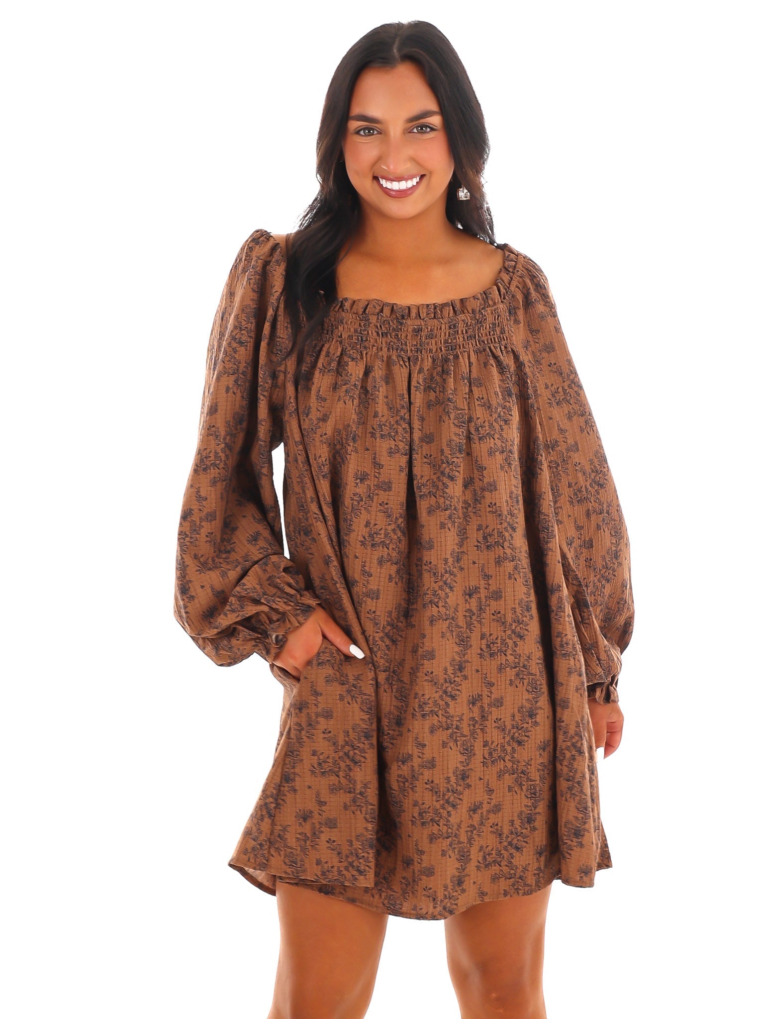 Waffle Bloom Square Neck Mini Dress