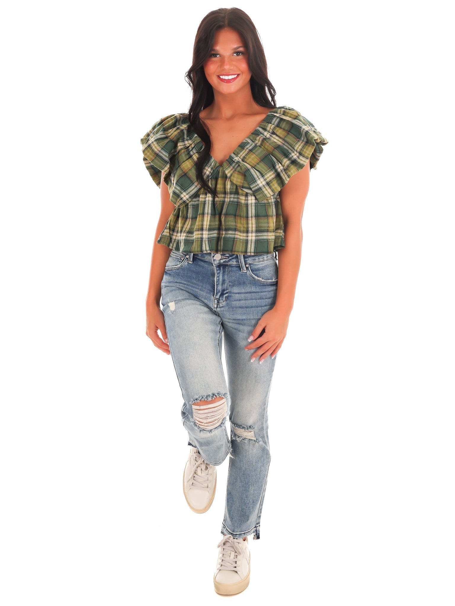 Rustic Retreat Plaid Babydoll Top