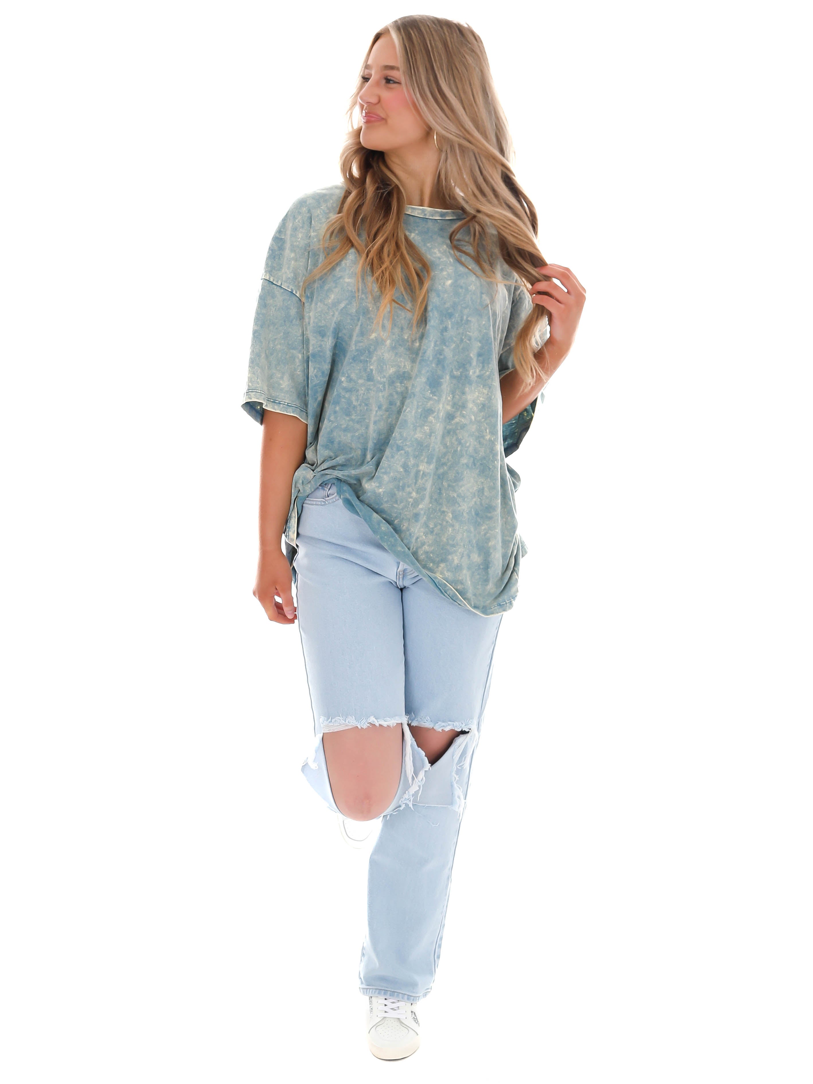 Playing Games Acid Wash Boyfriend Tee