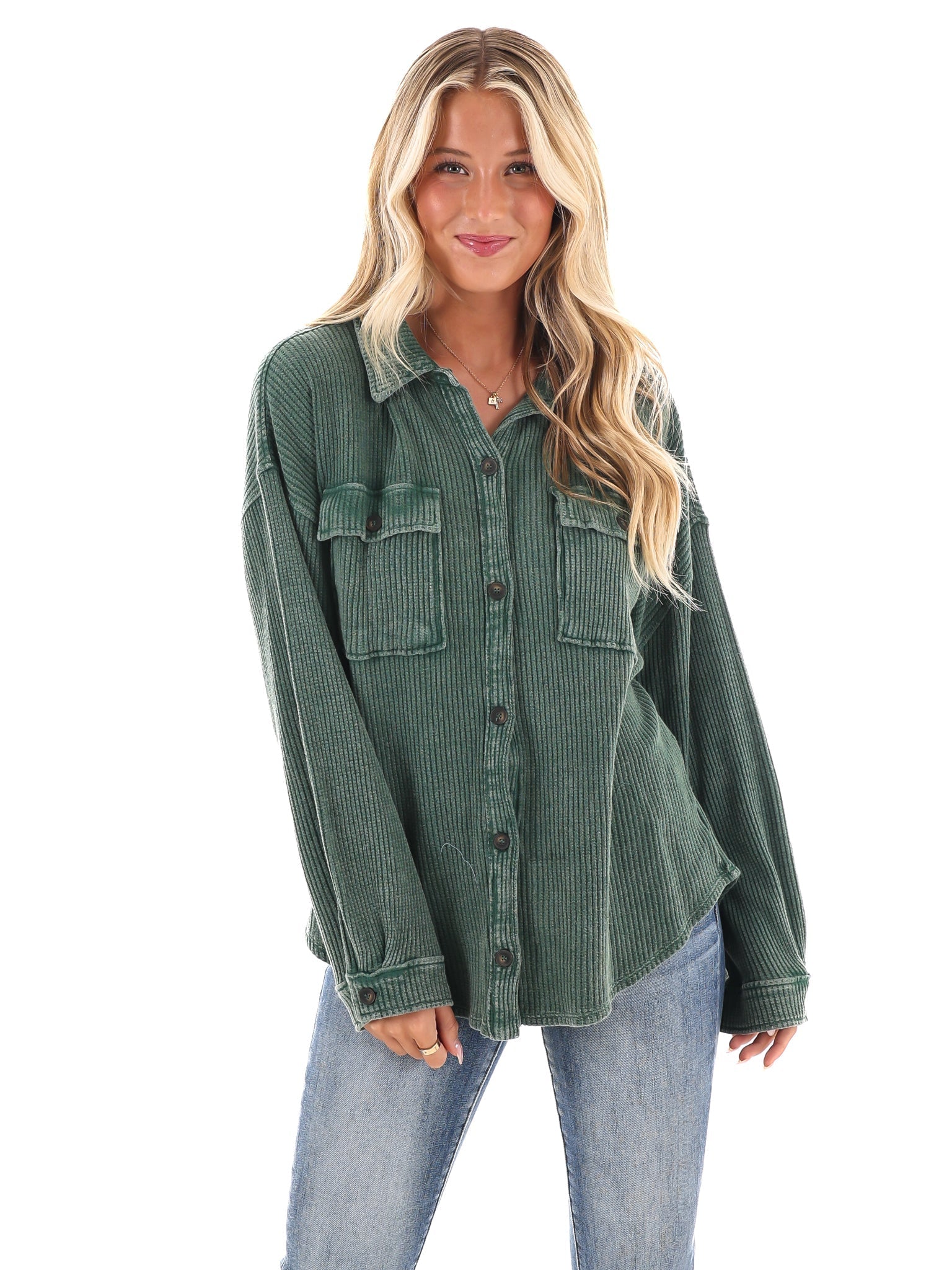 Chilly Days Waffle Knit Button Up Top