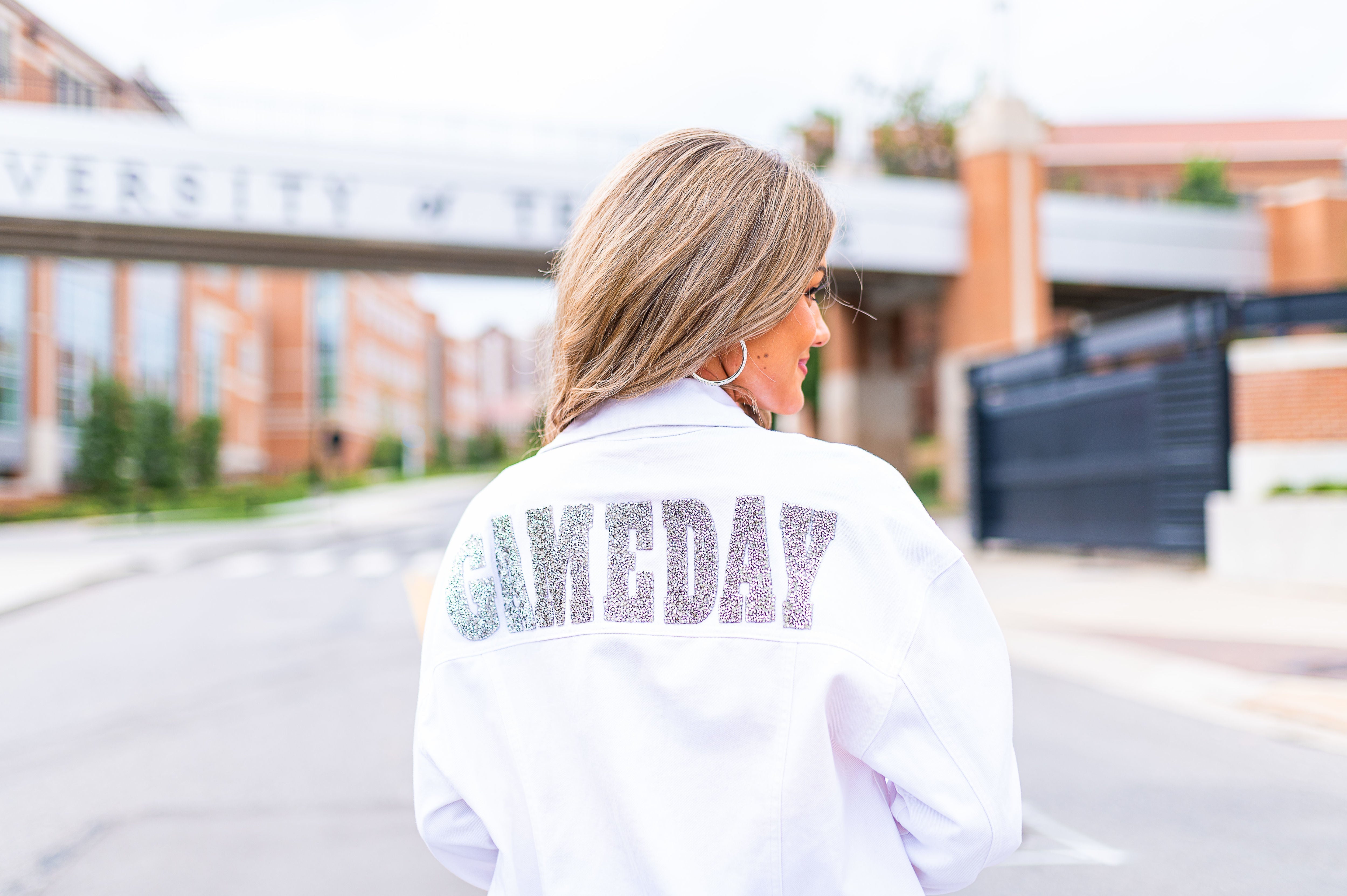 Diamond Gameday White Denim Jacket