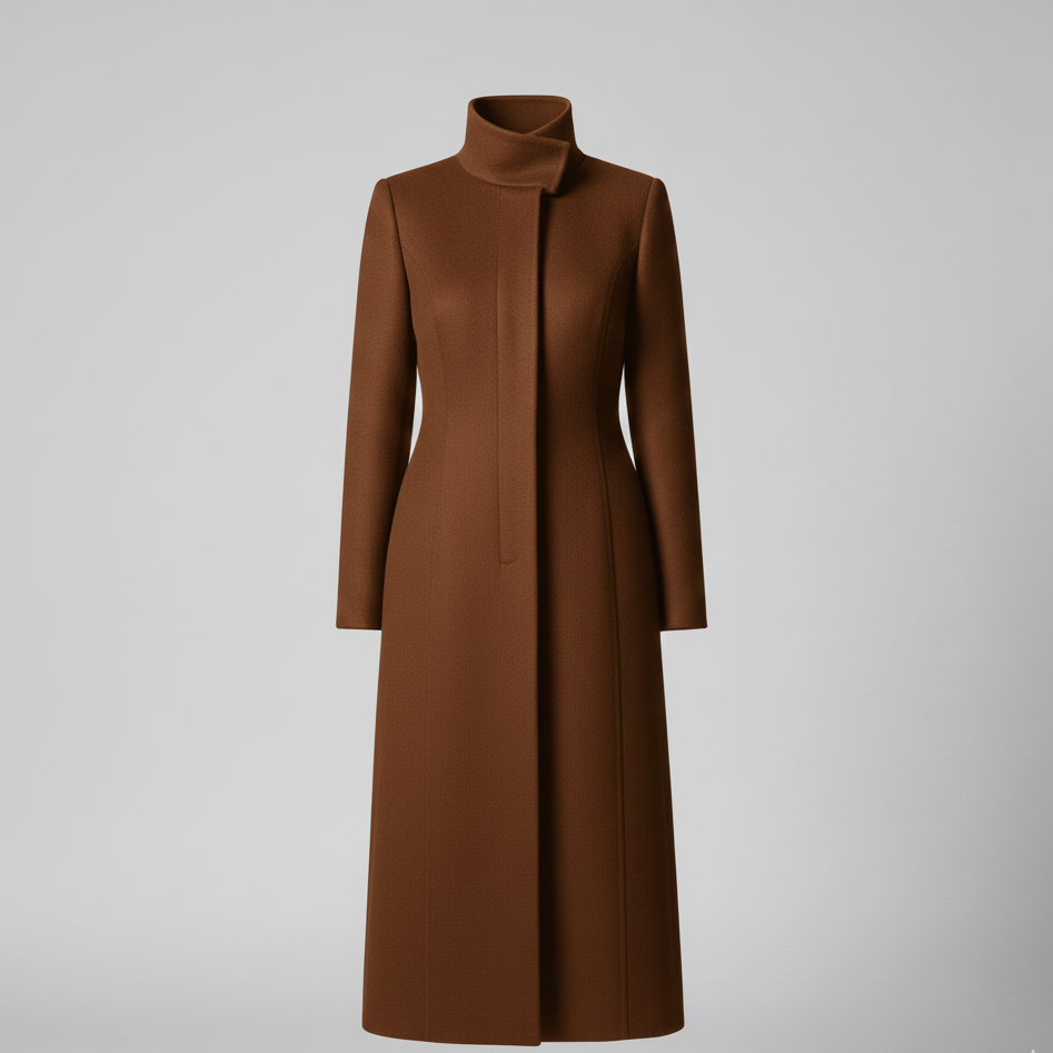 Elegant Black Long Coat with High Collar