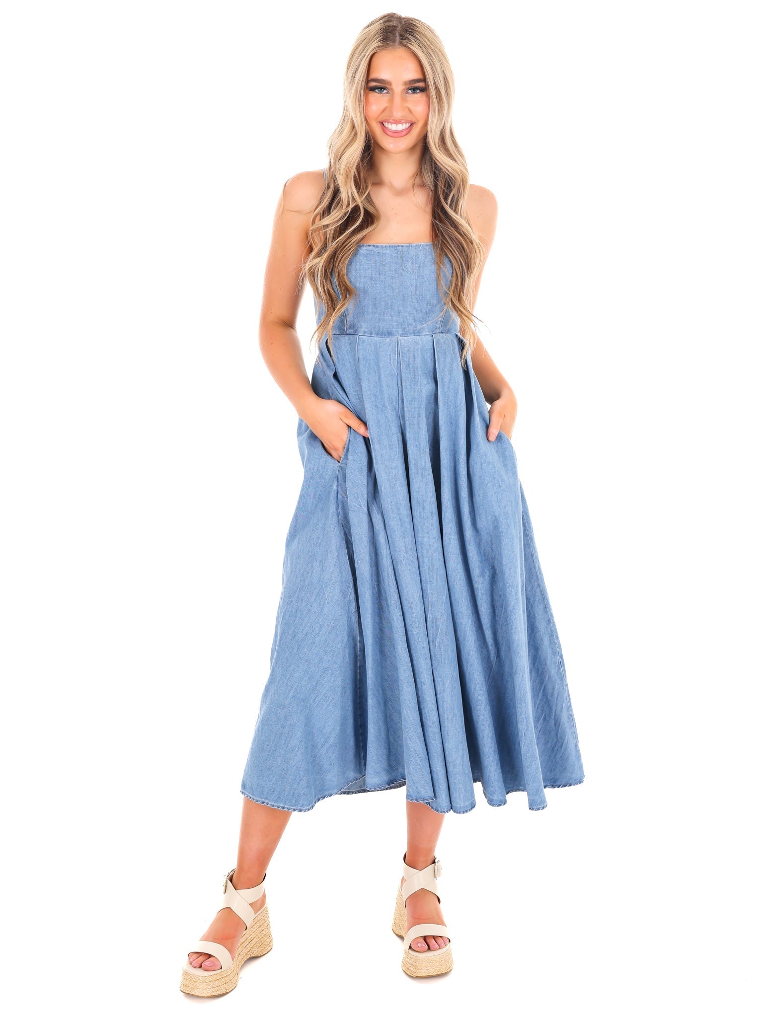 Never Goes Away Denim Midi Dress