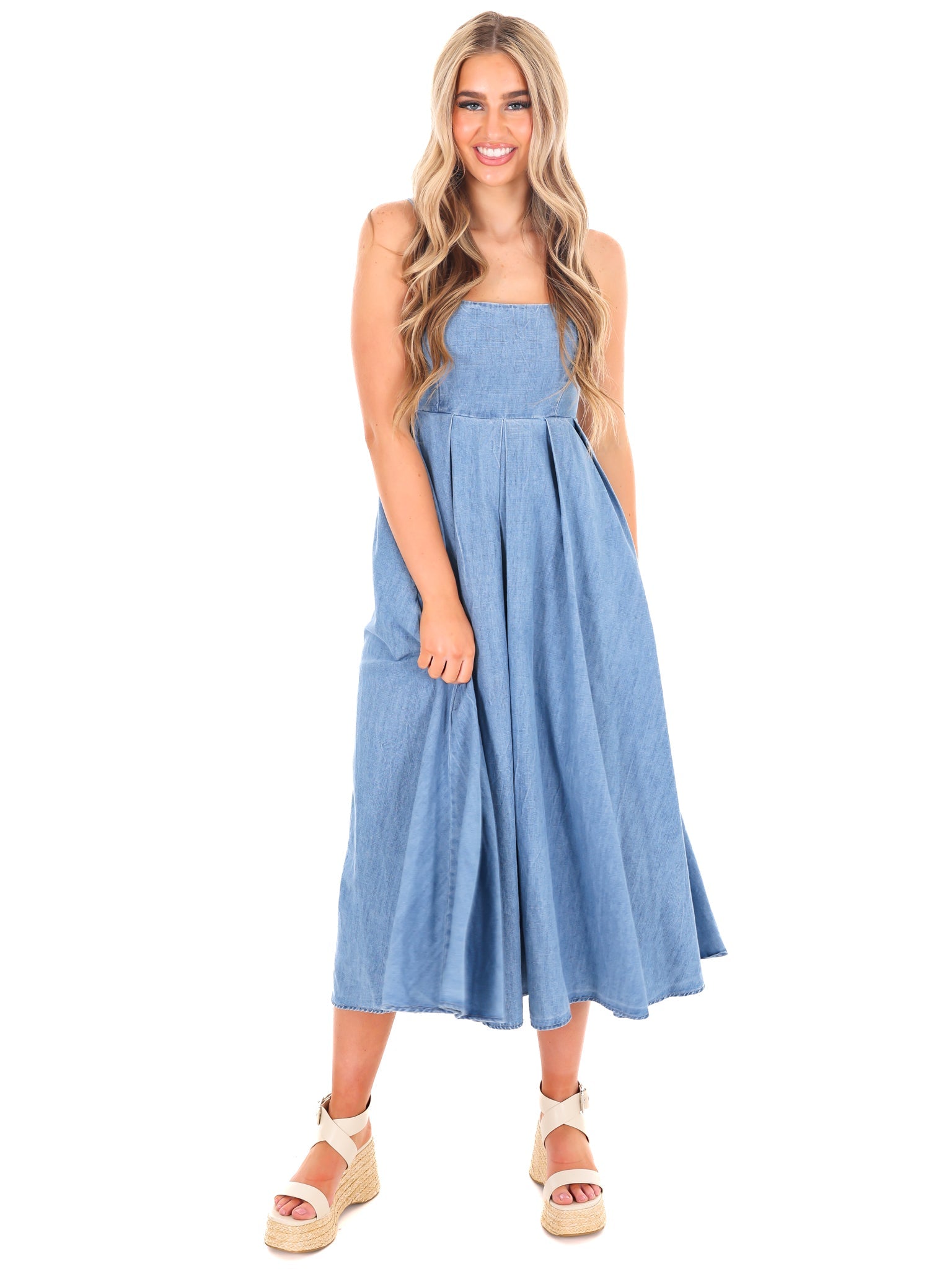 Never Goes Away Denim Midi Dress