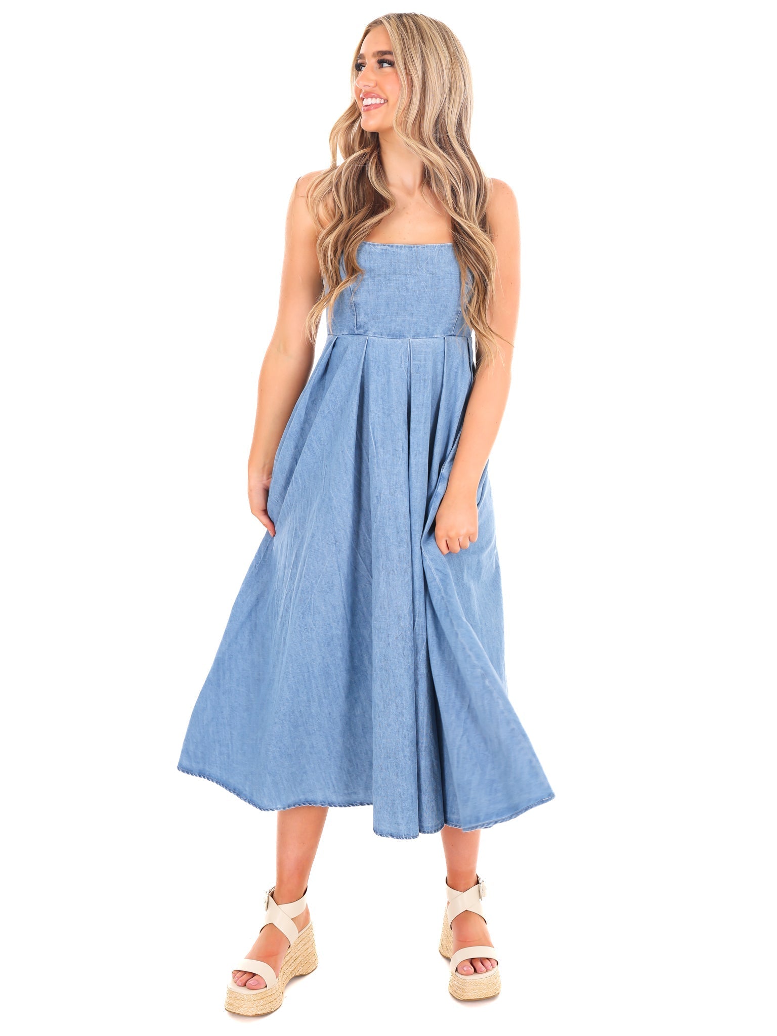 Never Goes Away Denim Midi Dress