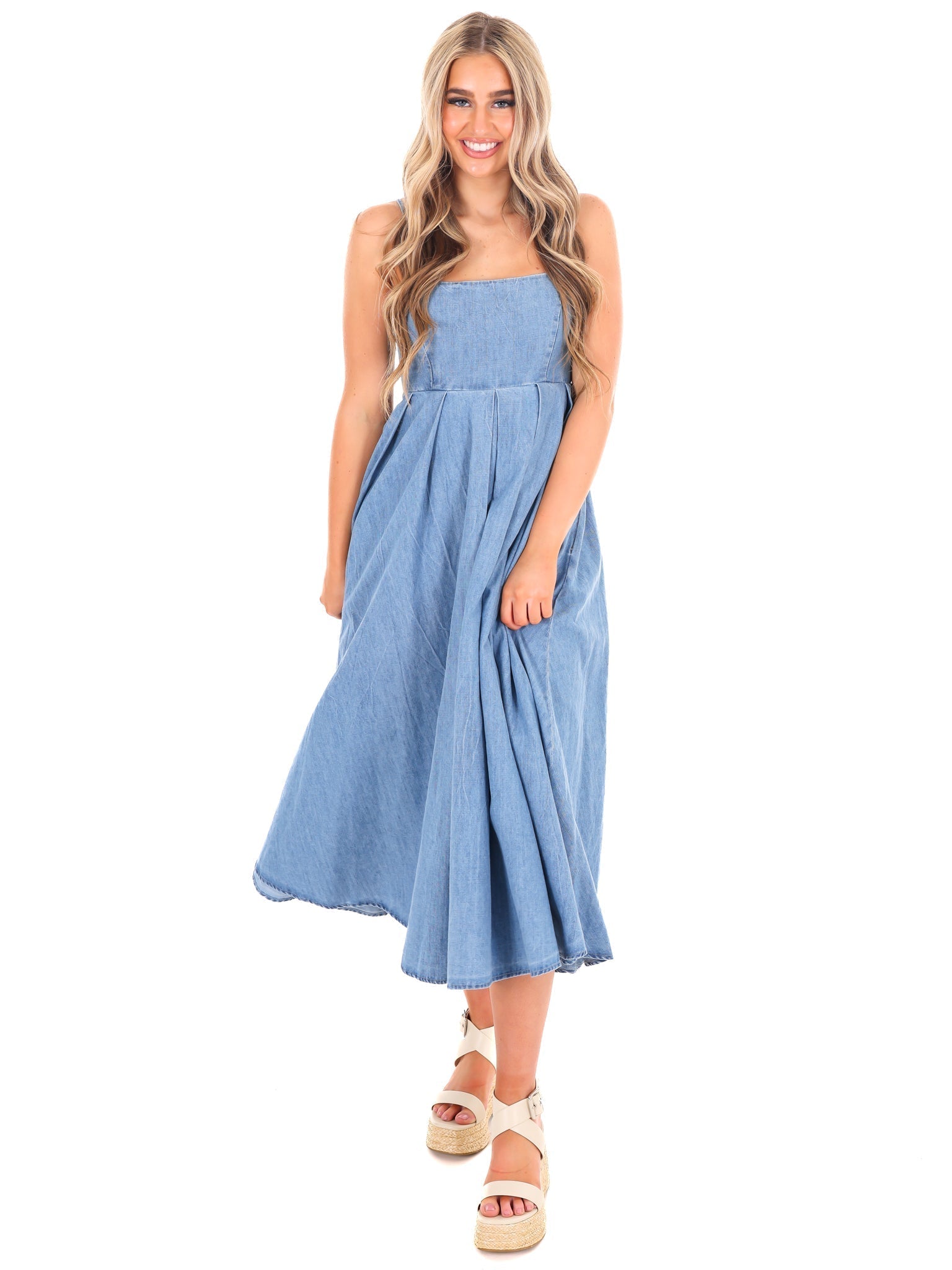 Never Goes Away Denim Midi Dress