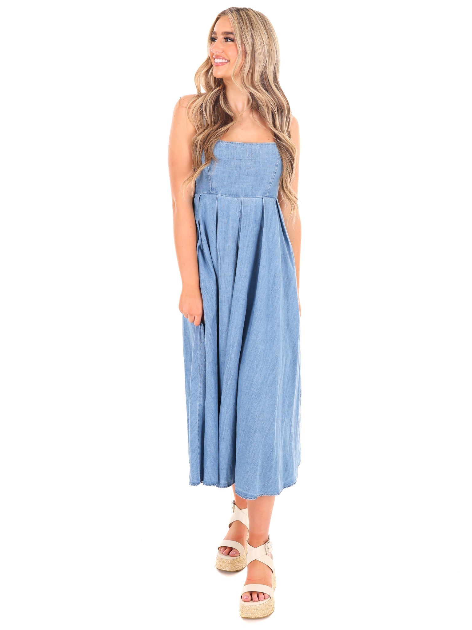 Never Goes Away Denim Midi Dress