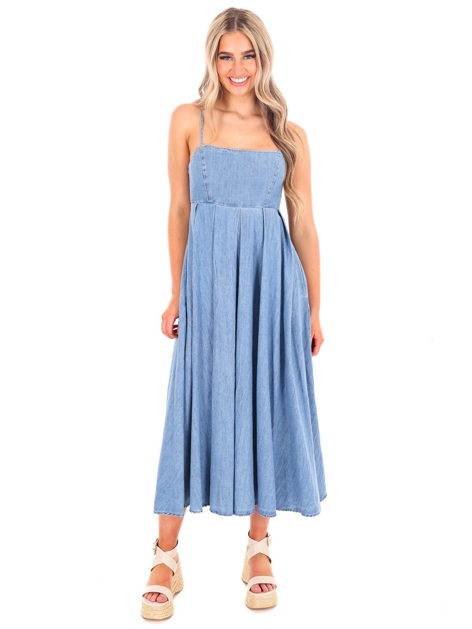 Never Goes Away Denim Midi Dress