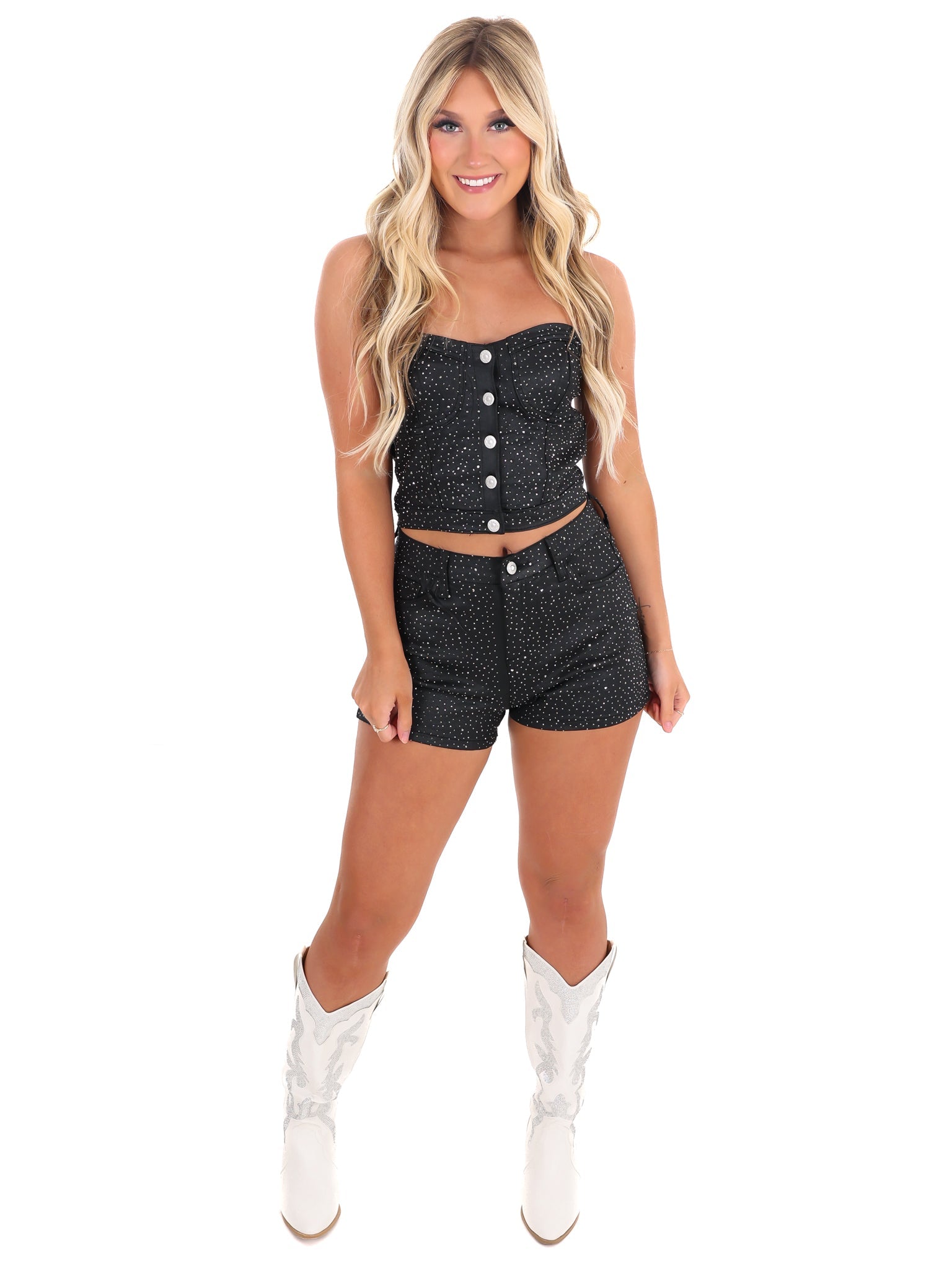 Into the Night Rhinestone Studded Bustier Top