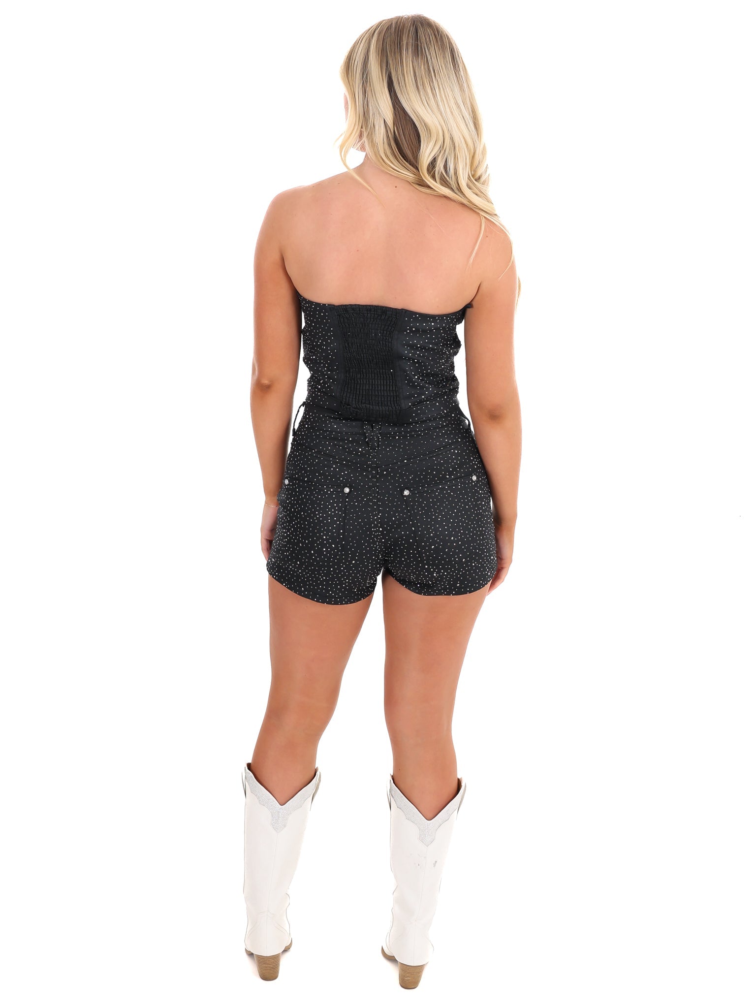 Into the Night Rhinestone Studded Bustier Top