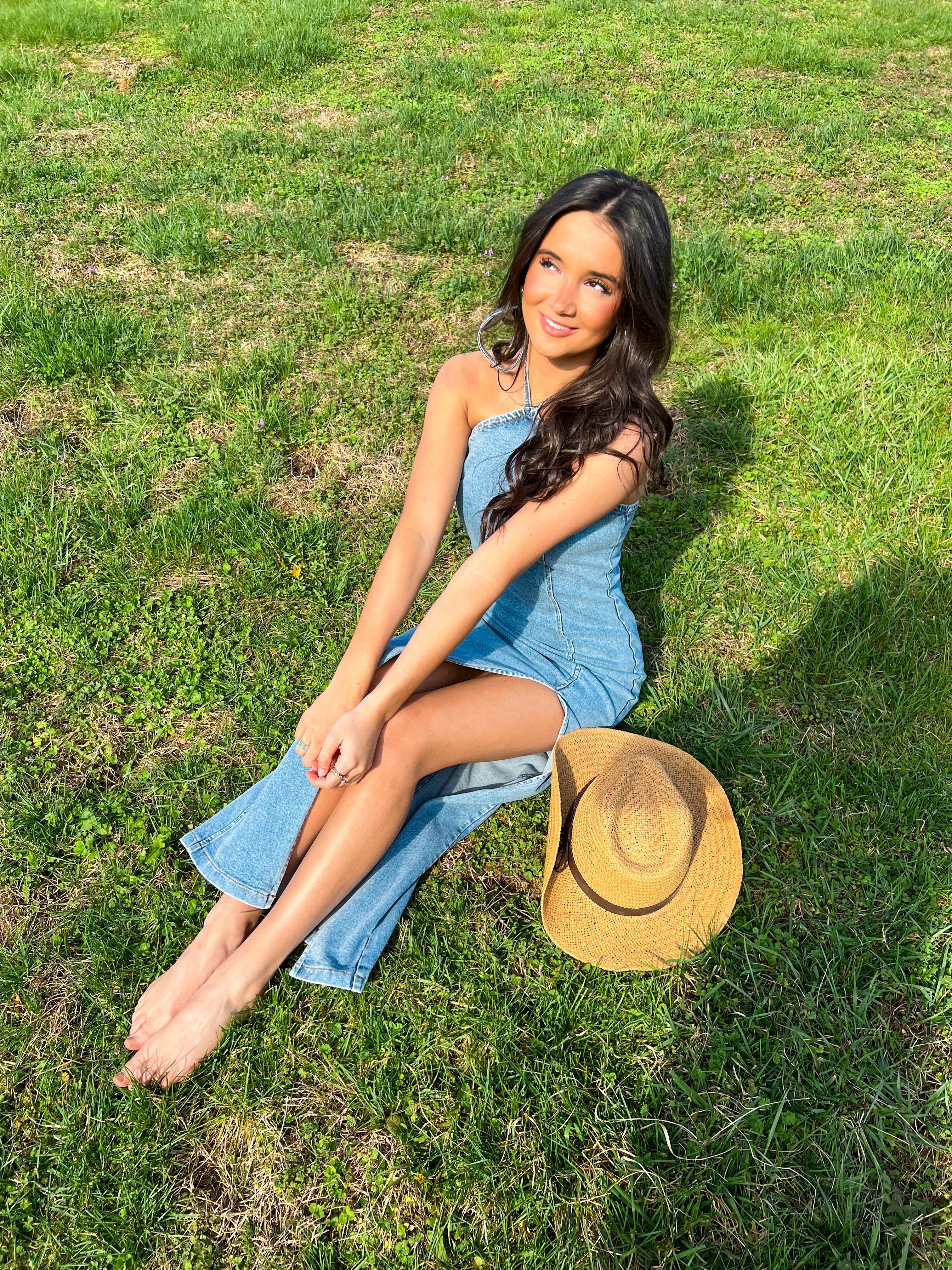Perfect Day Halter Denim Maxi Dress