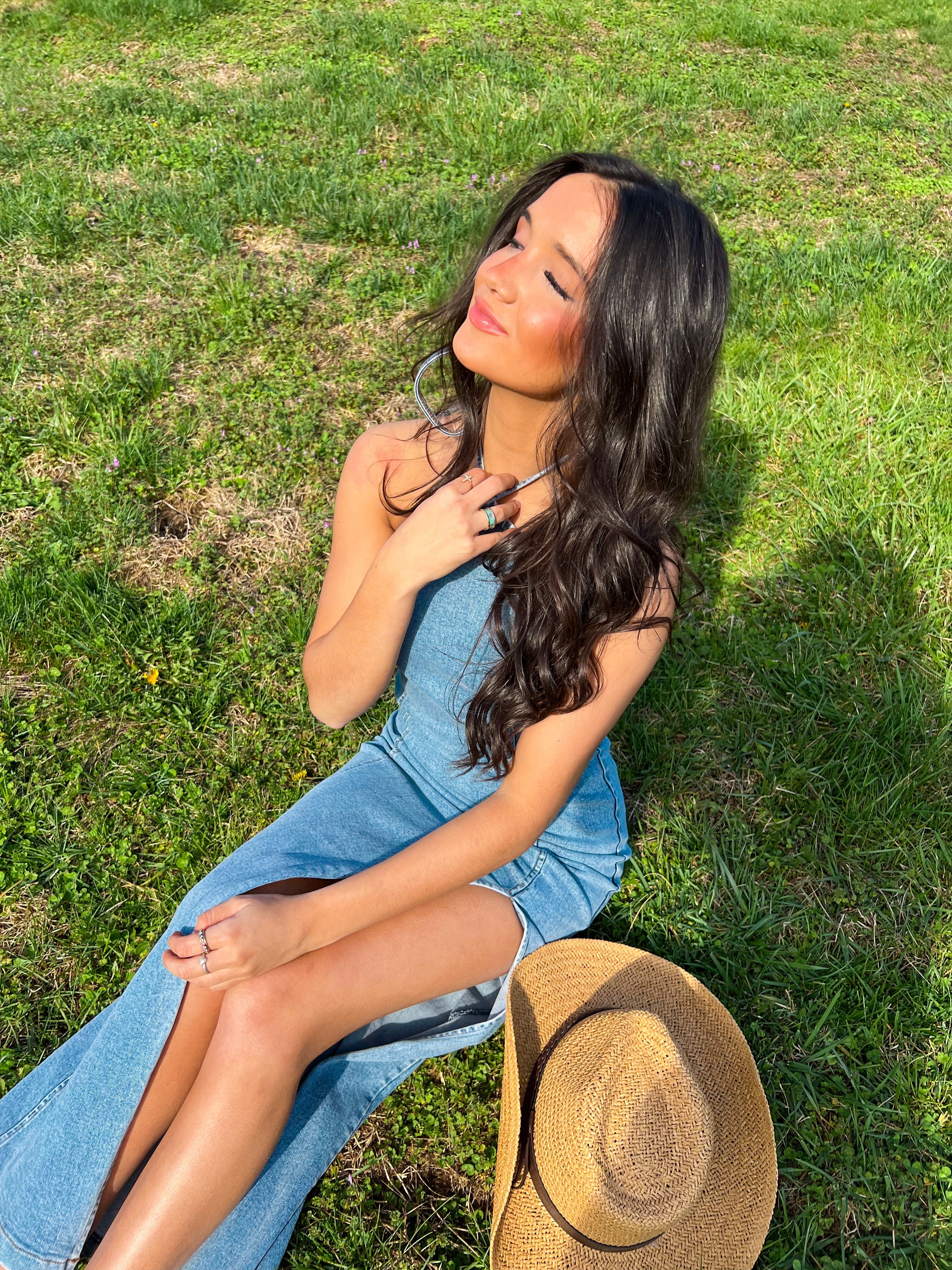 Perfect Day Halter Denim Maxi Dress