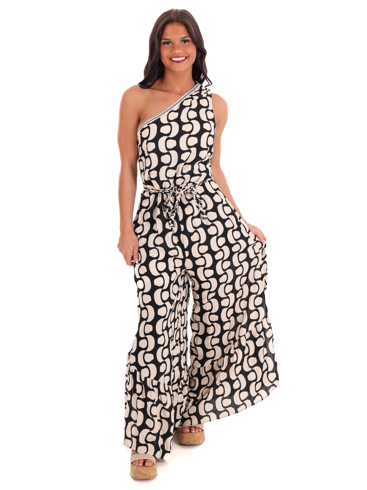 Best Shot Print One Shoulder Jumpsuit