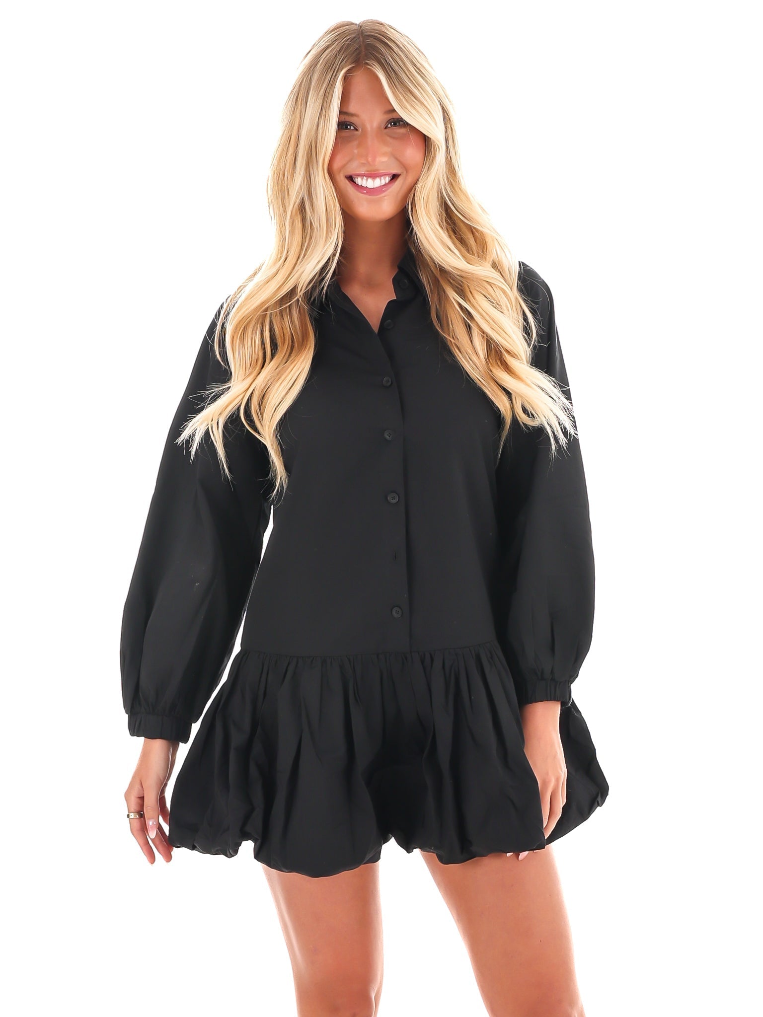 True to You Bubble Hem Shirt Dress