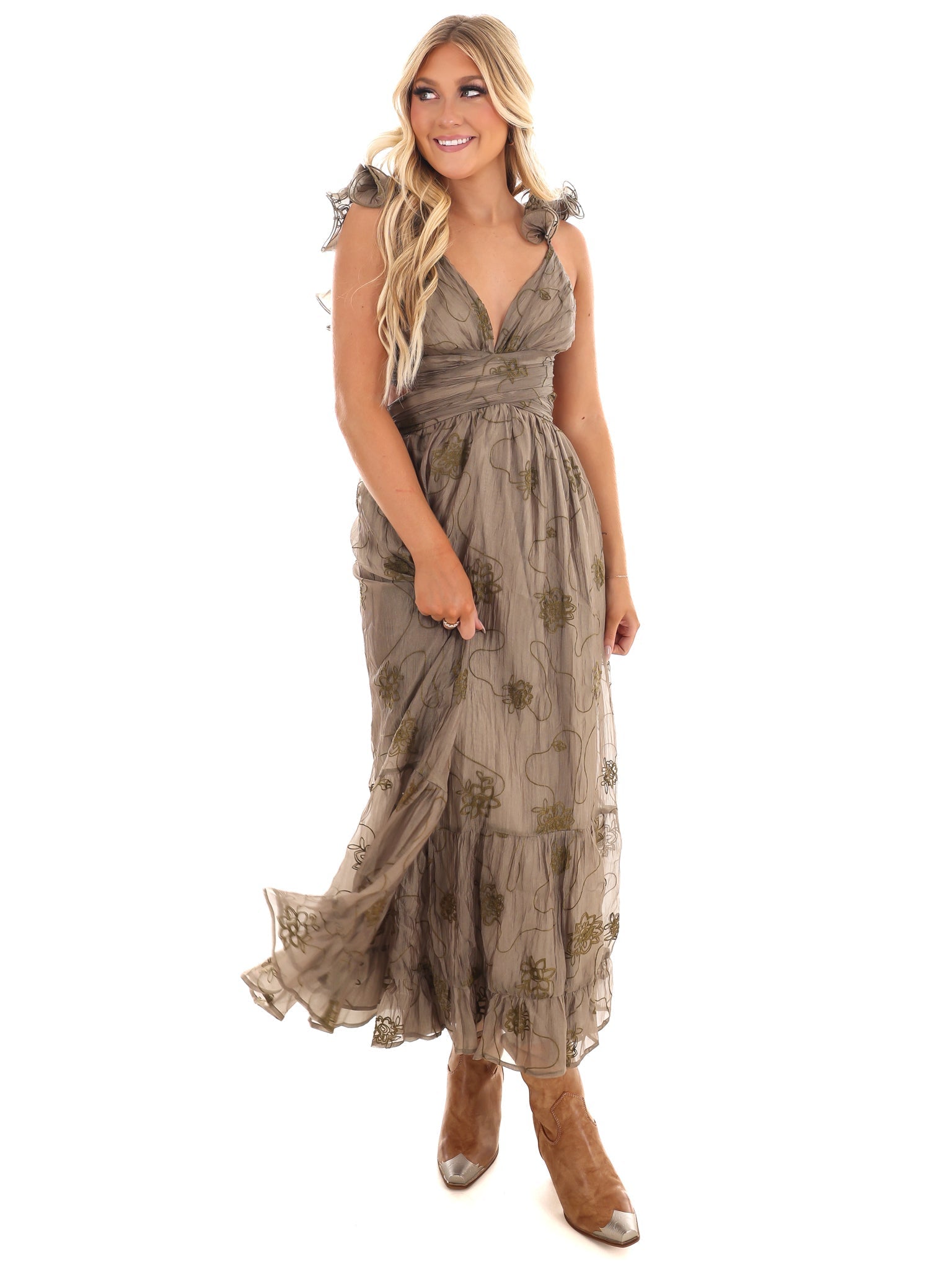 A Vision in Floral Embroidered Maxi Dress