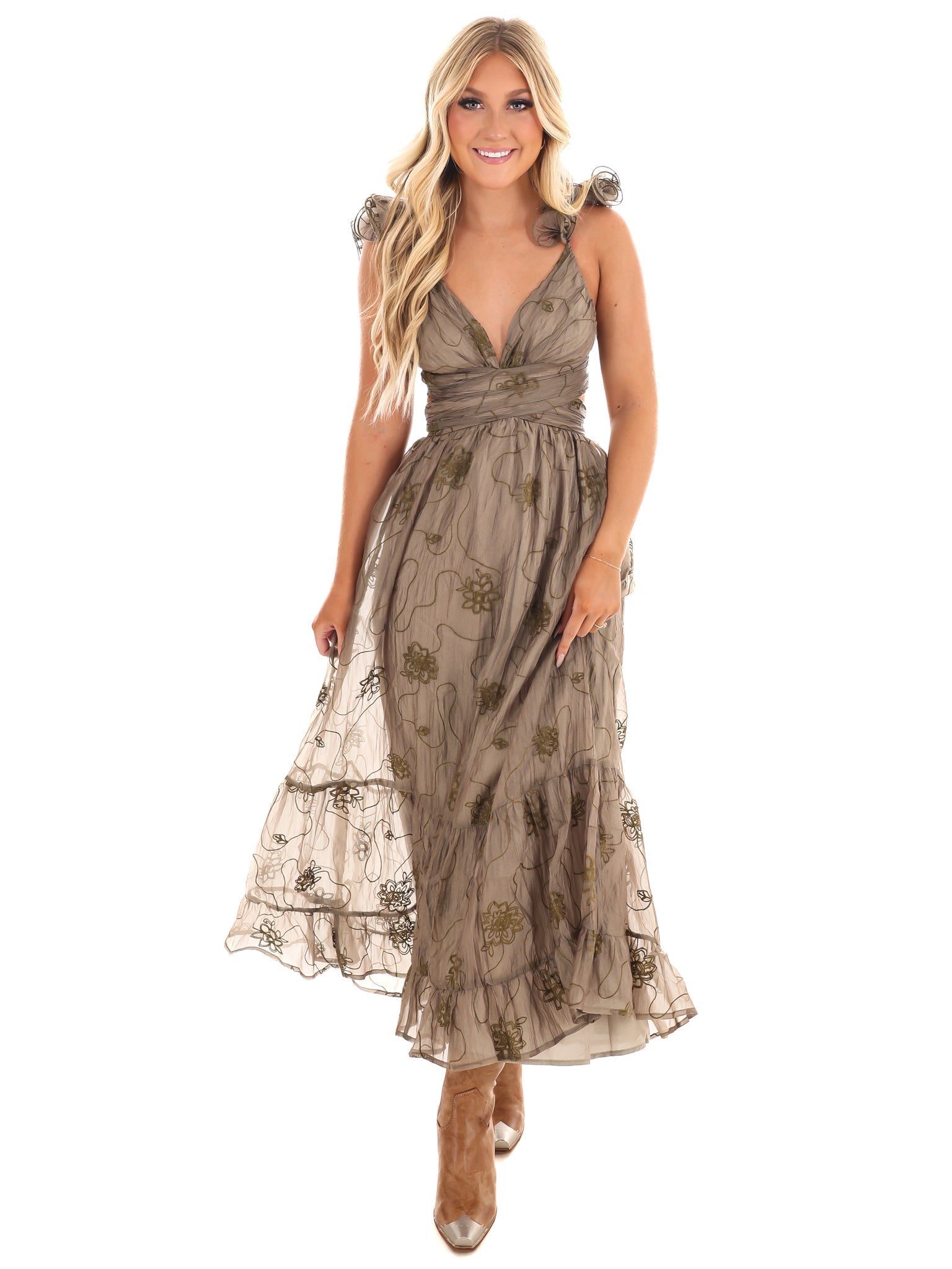 A Vision in Floral Embroidered Maxi Dress