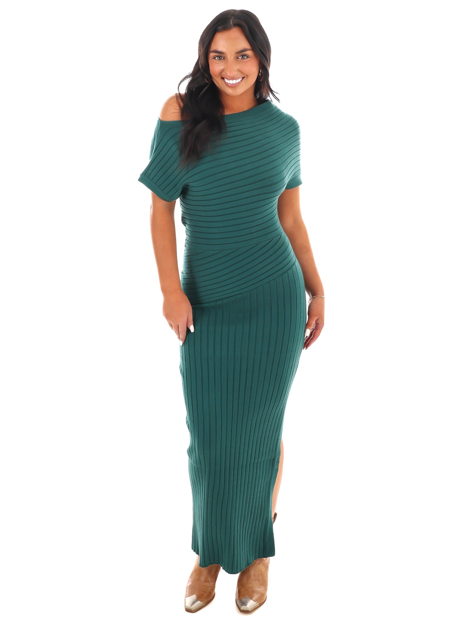Crisp Casual Ribbed Midi Dress