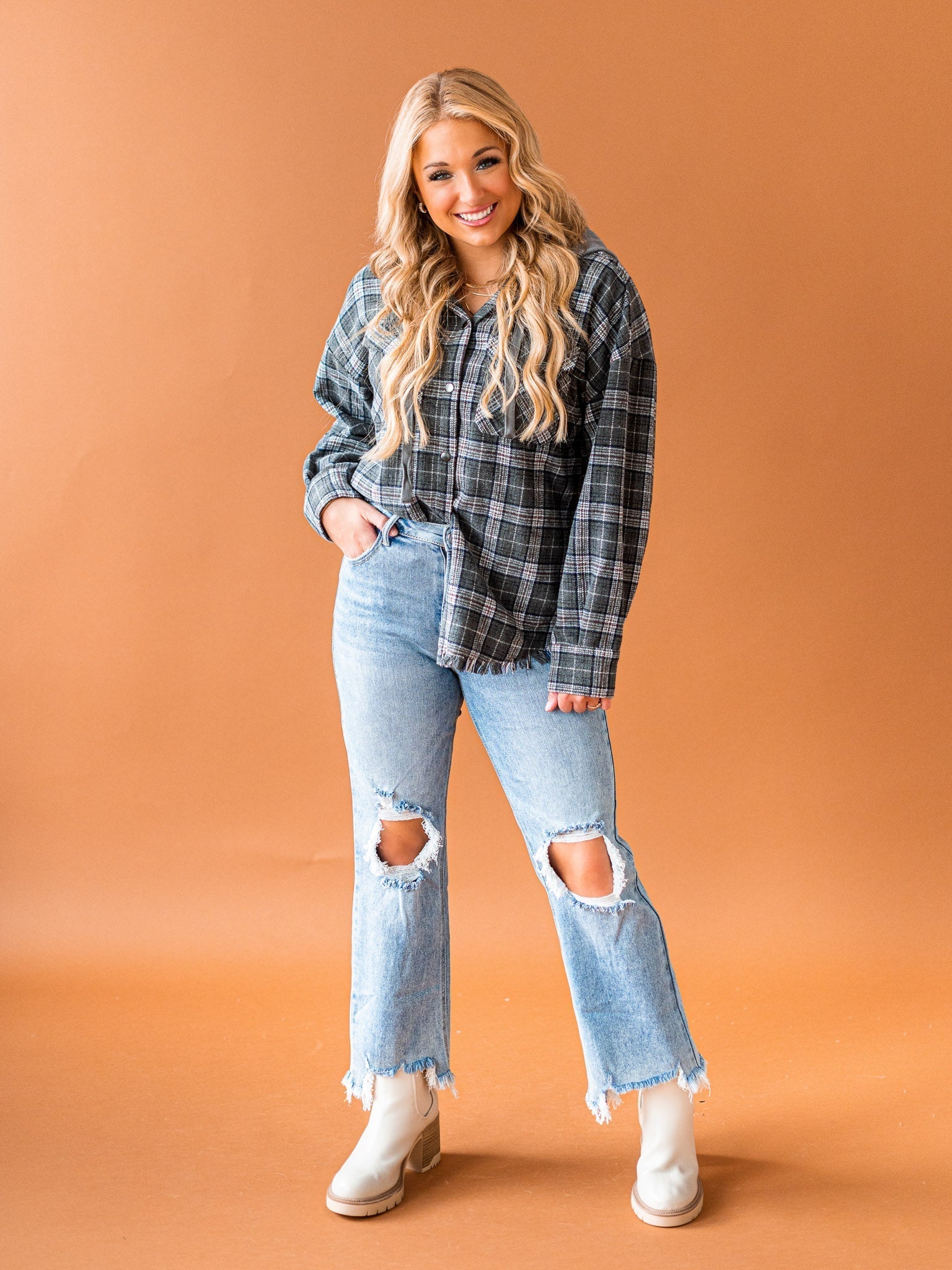 Worth Your While Hooded Plaid Top
