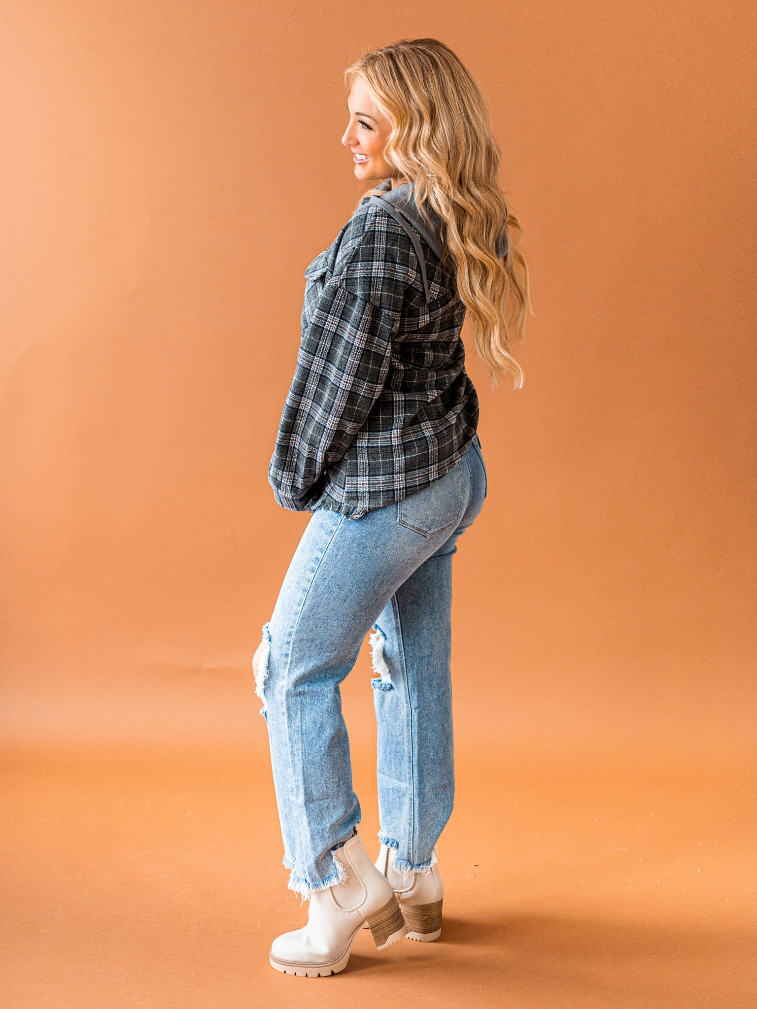 Worth Your While Hooded Plaid Top