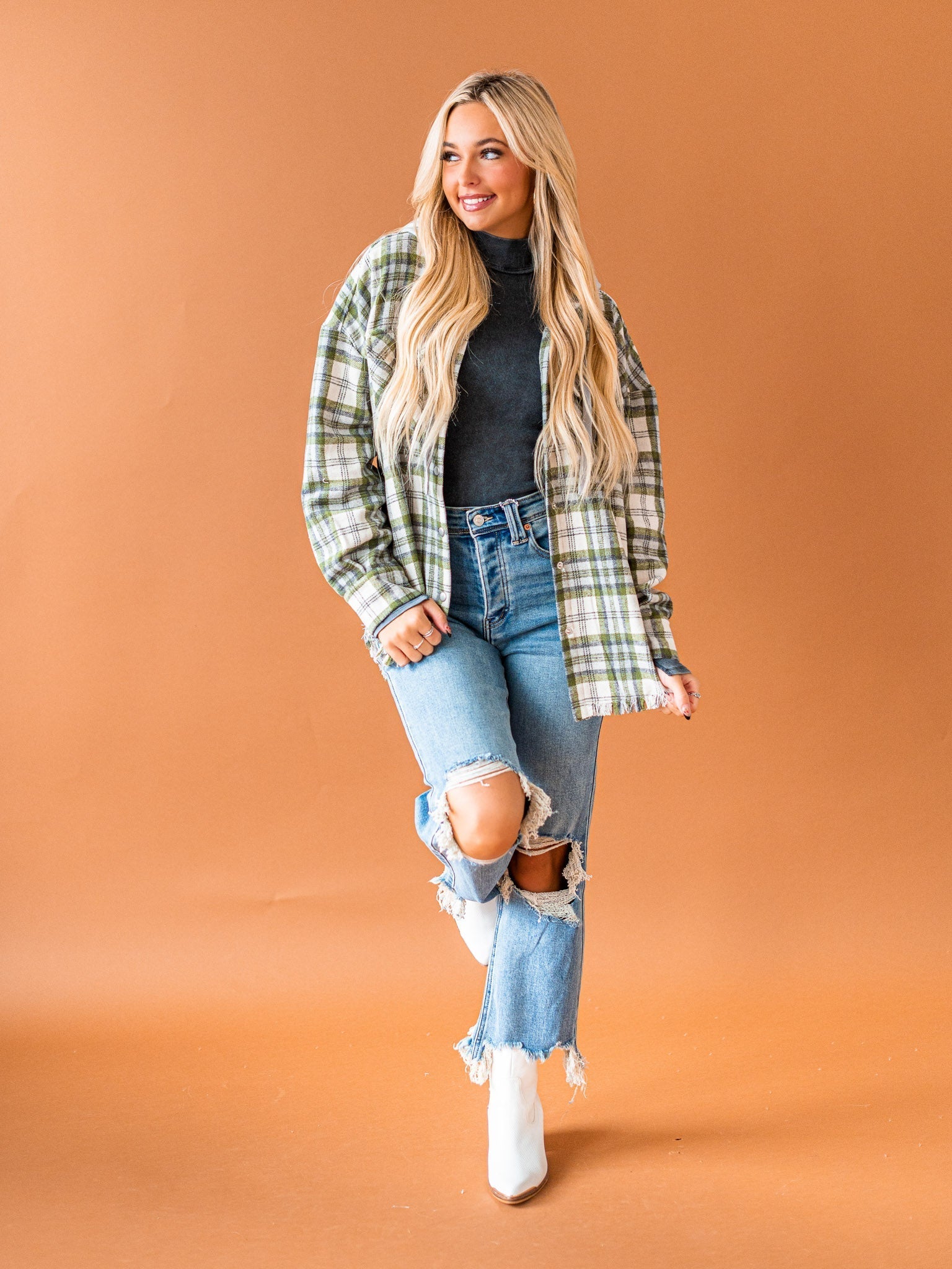 Worth Your While Hooded Plaid Top