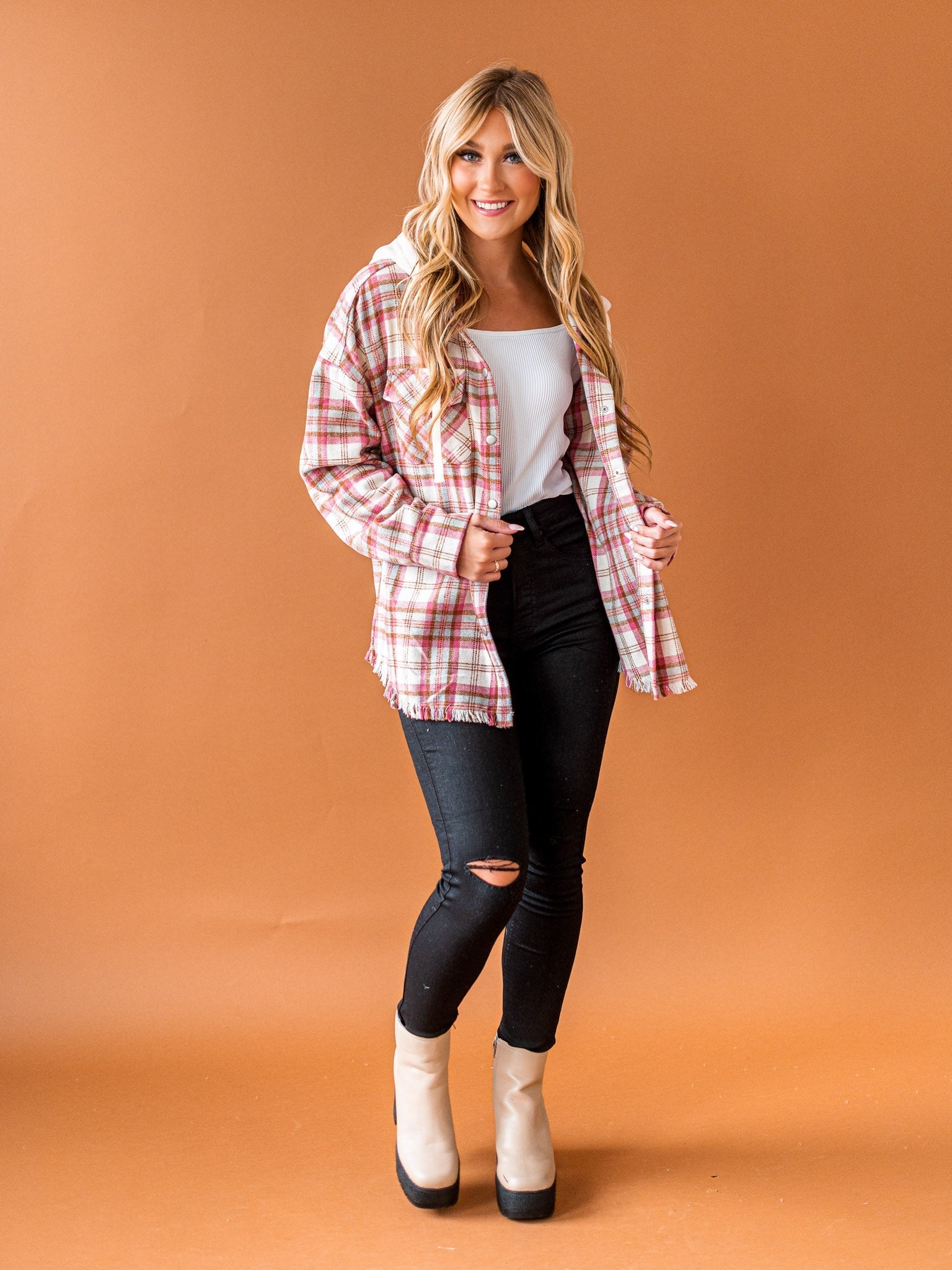 Worth Your While Hooded Plaid Top