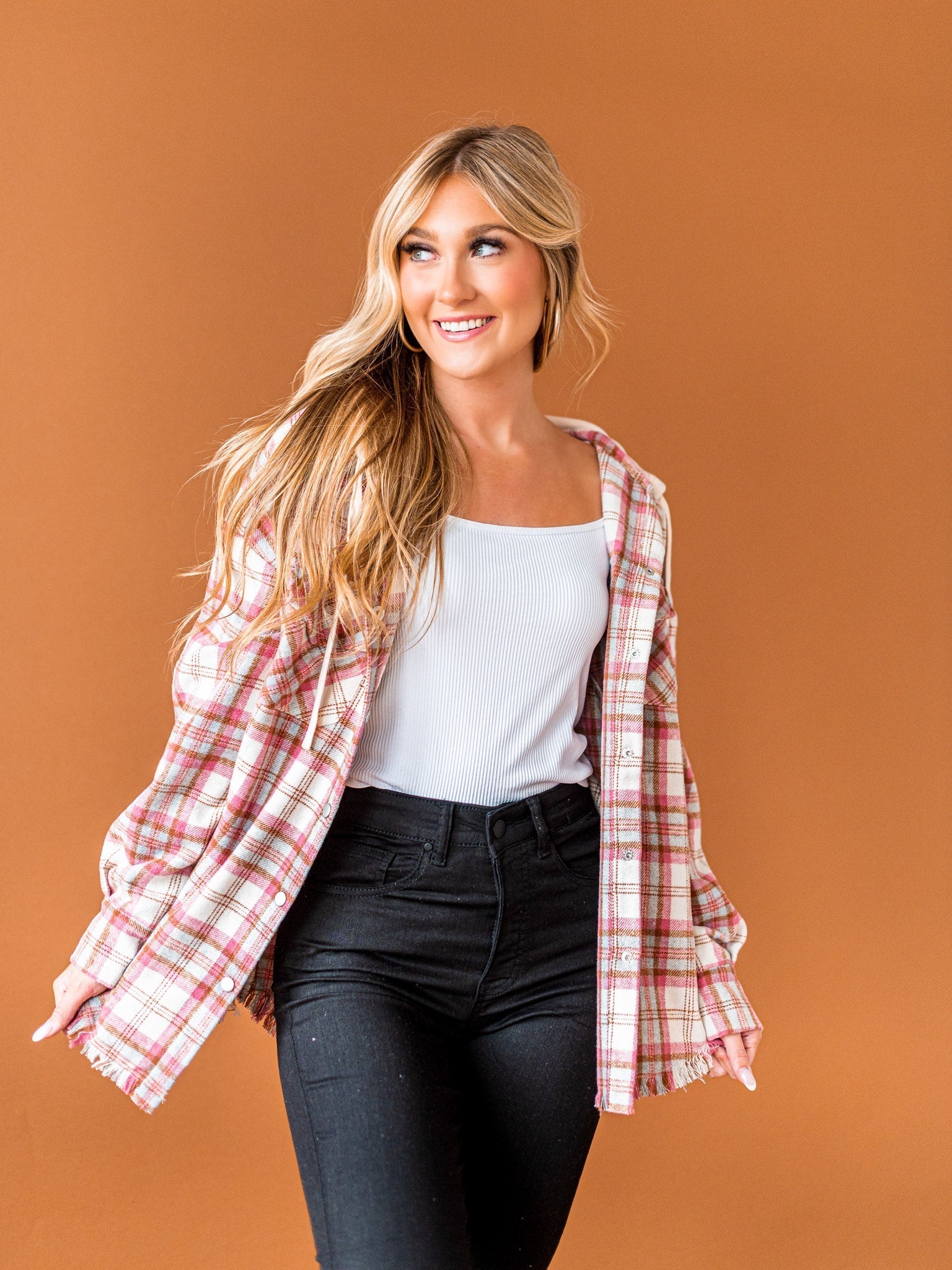 Worth Your While Hooded Plaid Top
