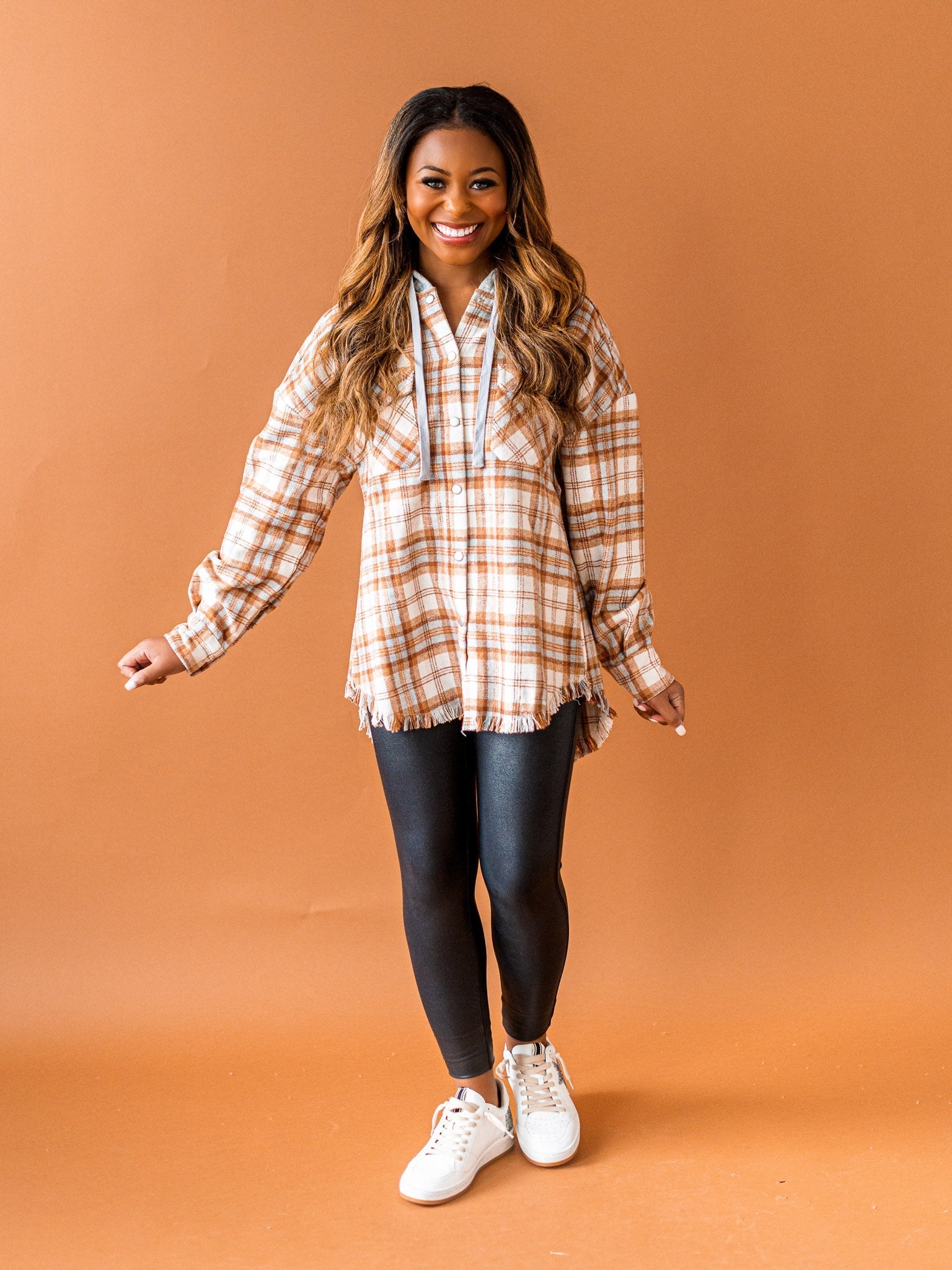 Worth Your While Hooded Plaid Top