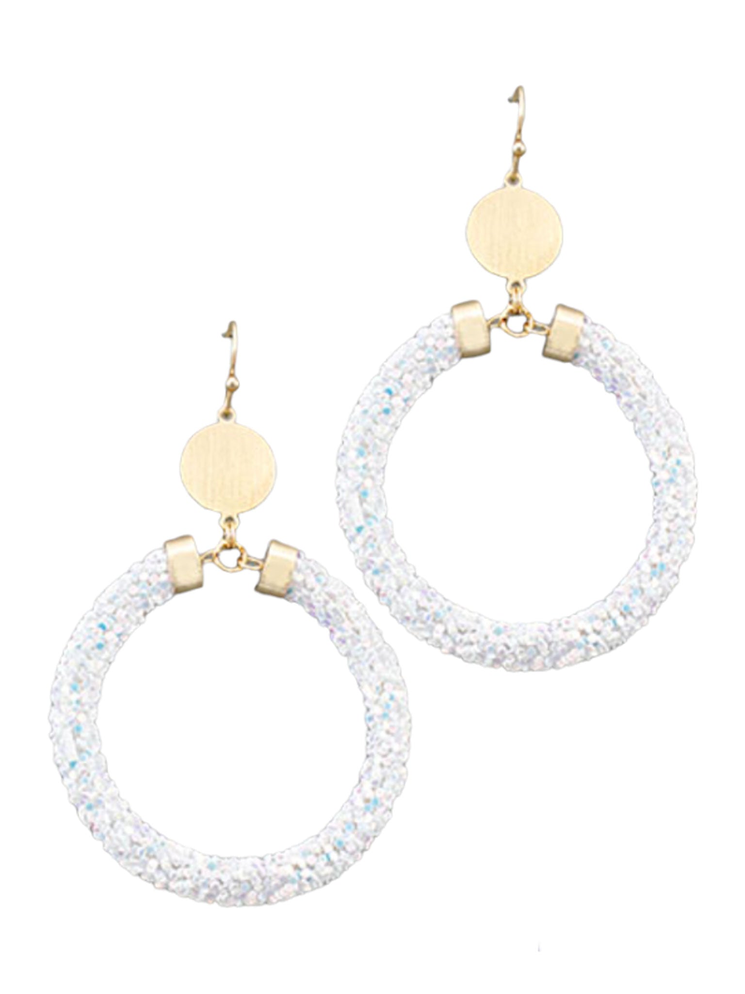 White Sparkling Tube Dangle Earrings