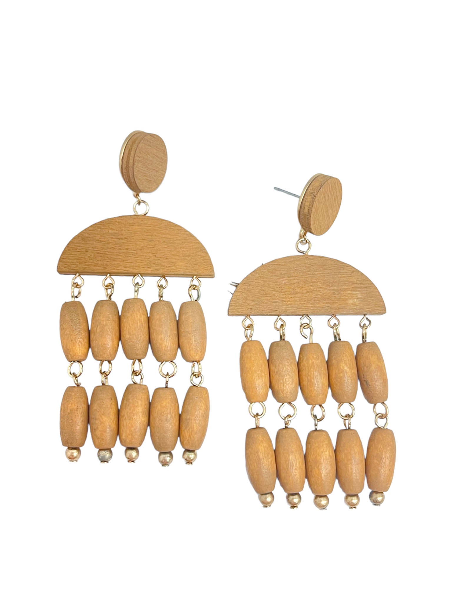 Wooden Bead Tassel Earrings