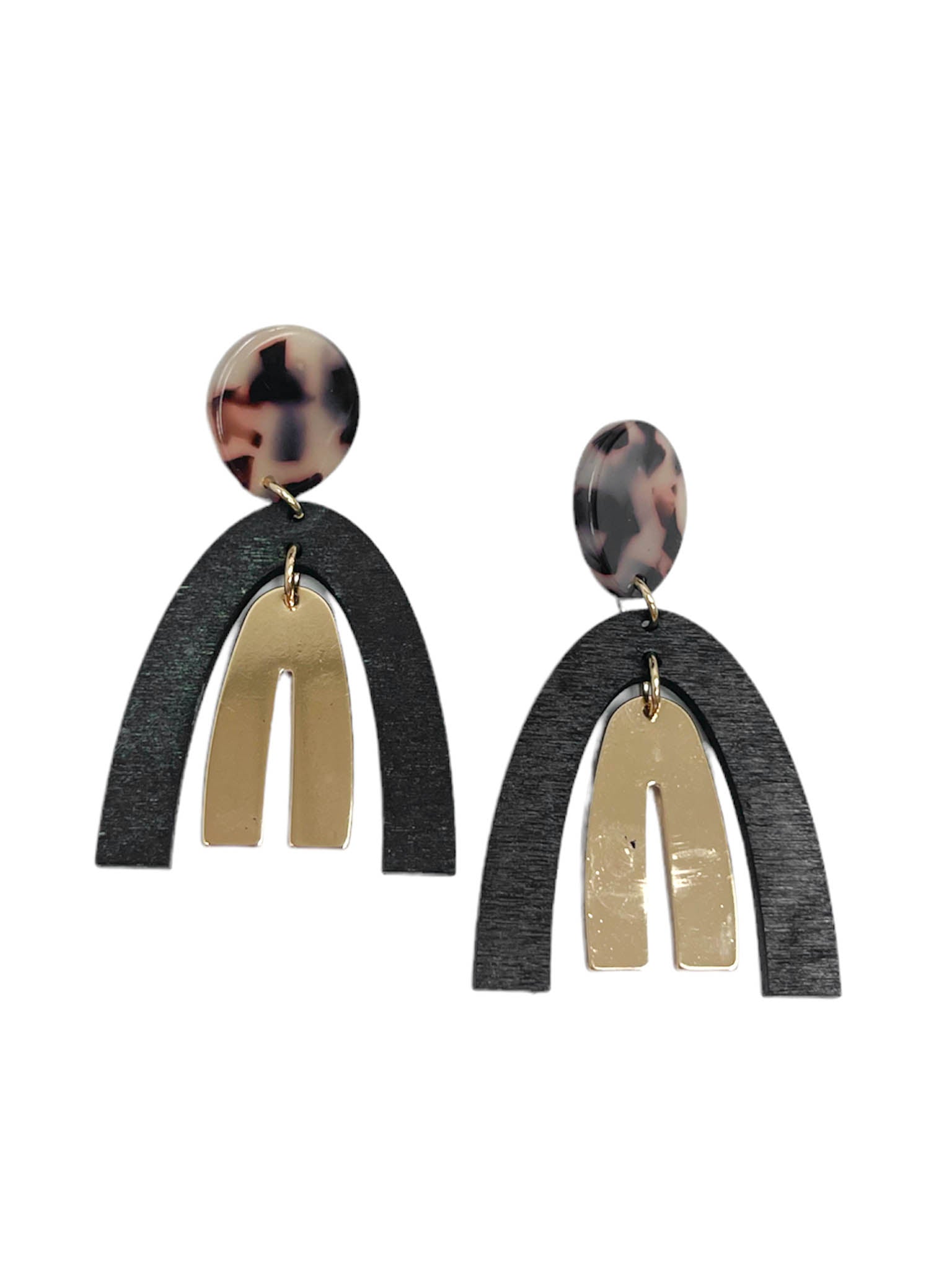 Wood and Acetate Black Earrings