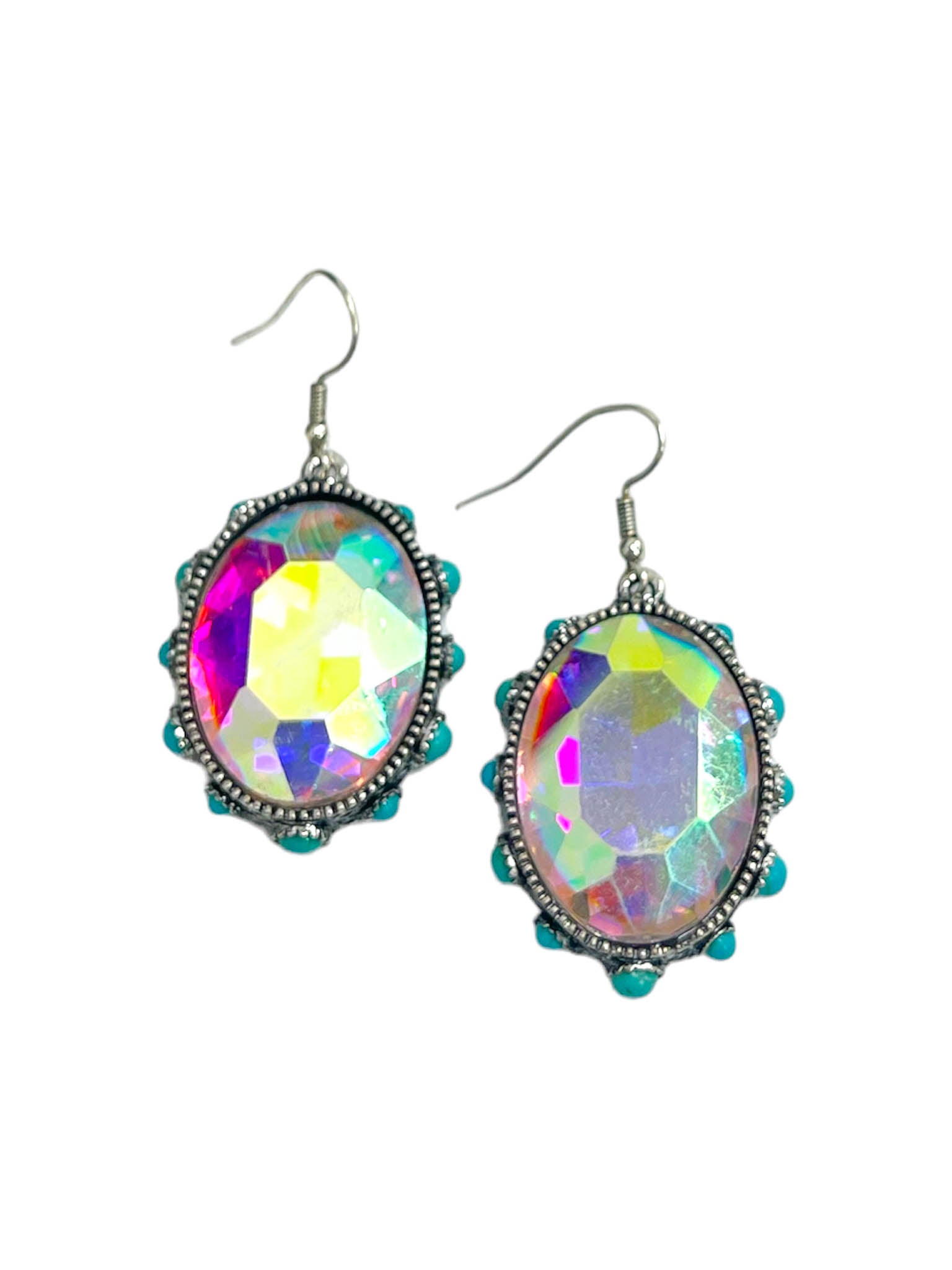 Turquoise Oval Rhinestone Earrings
