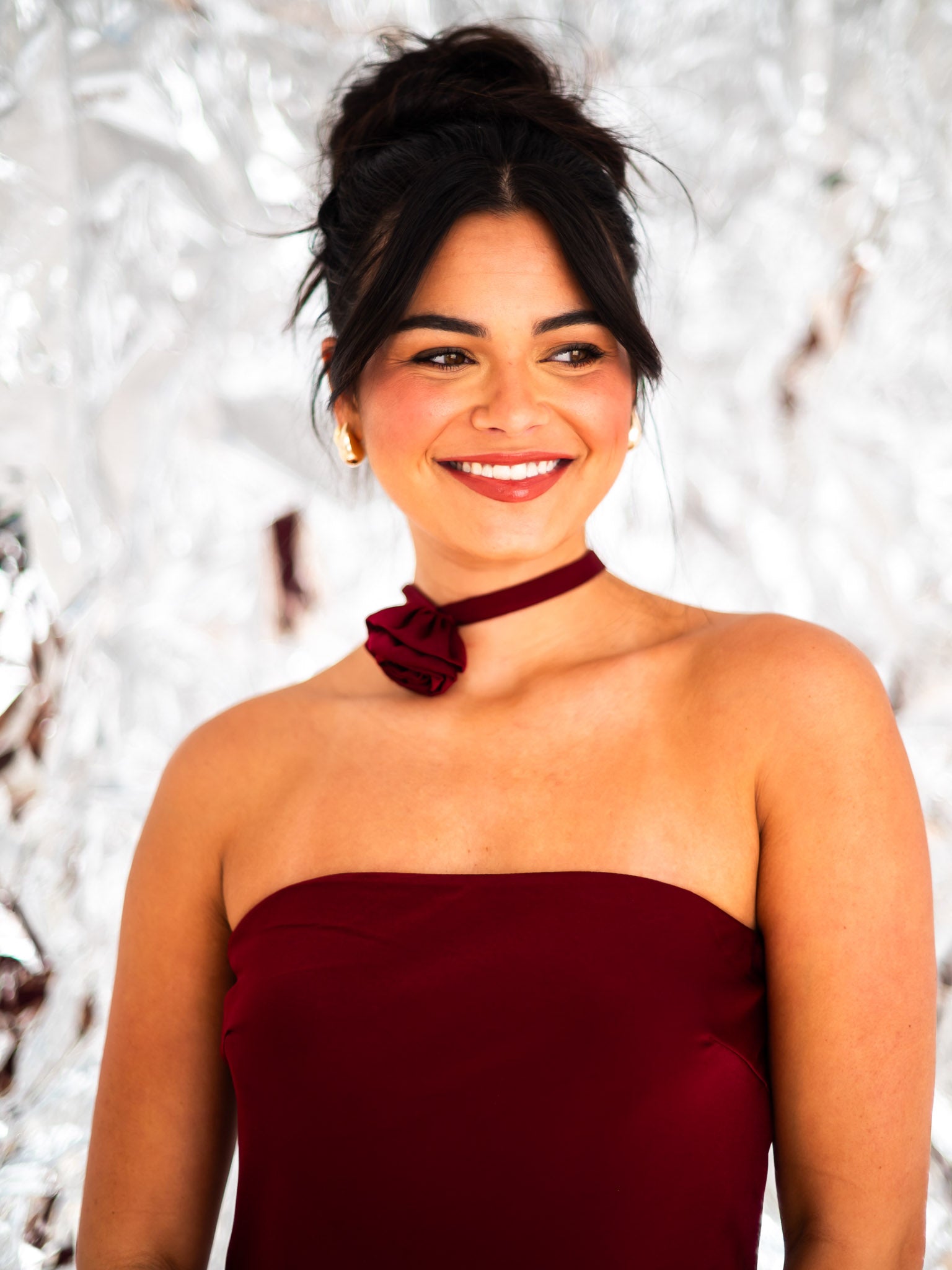 Throwback Corsage Choker Satin Mini Dress