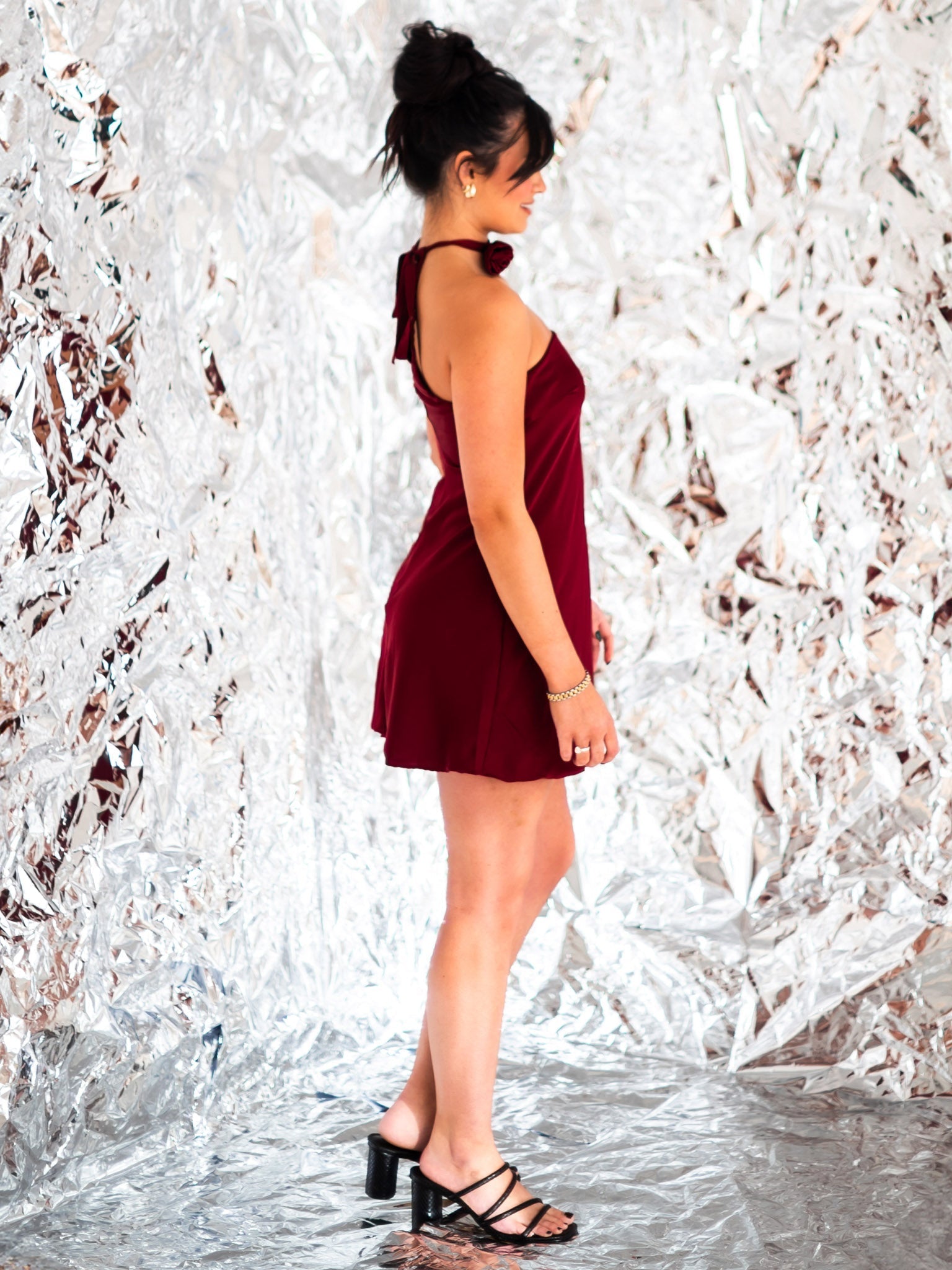 Throwback Corsage Choker Satin Mini Dress